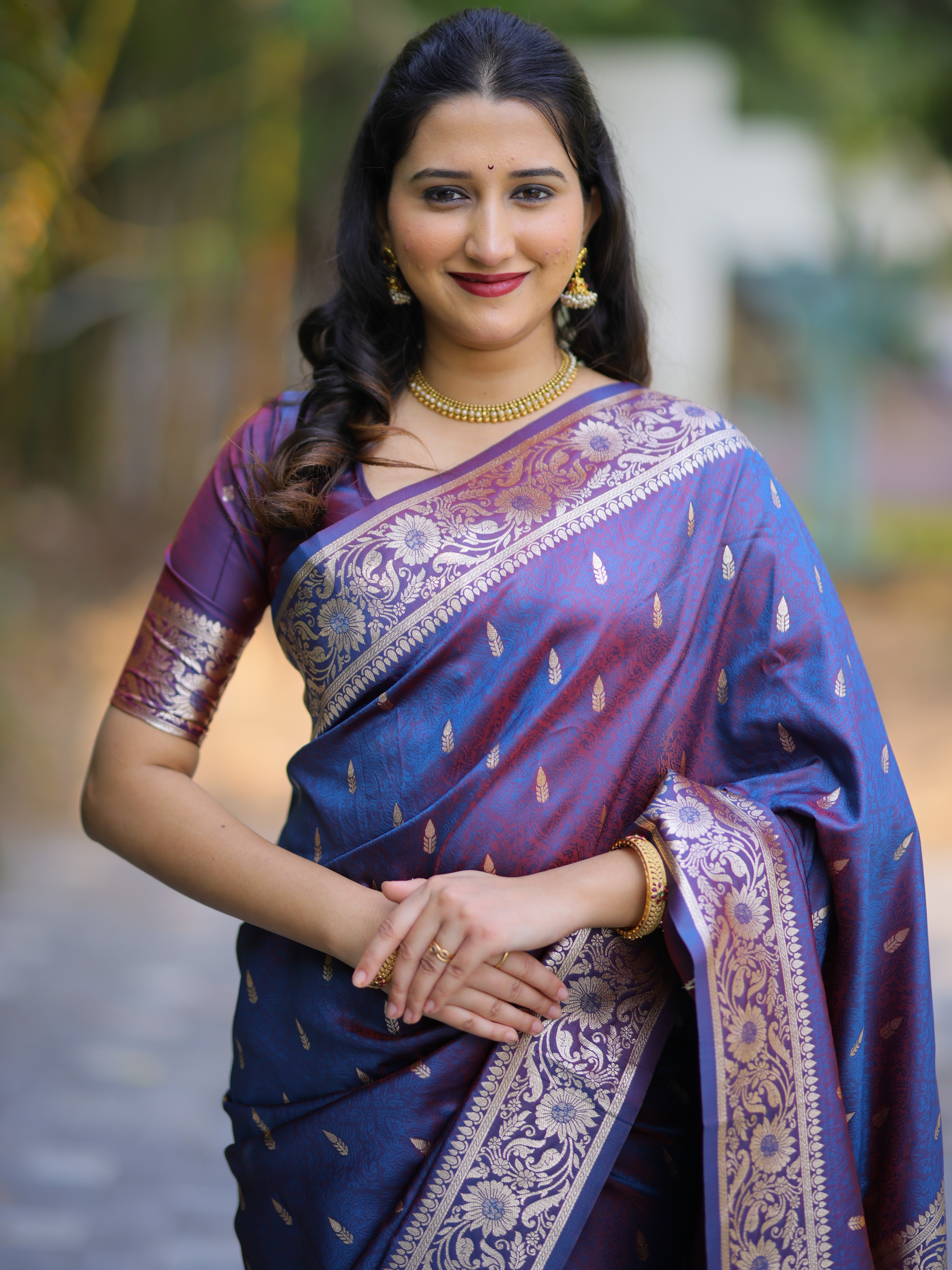 Dark Lilac Pure Banarasi Silk Saree