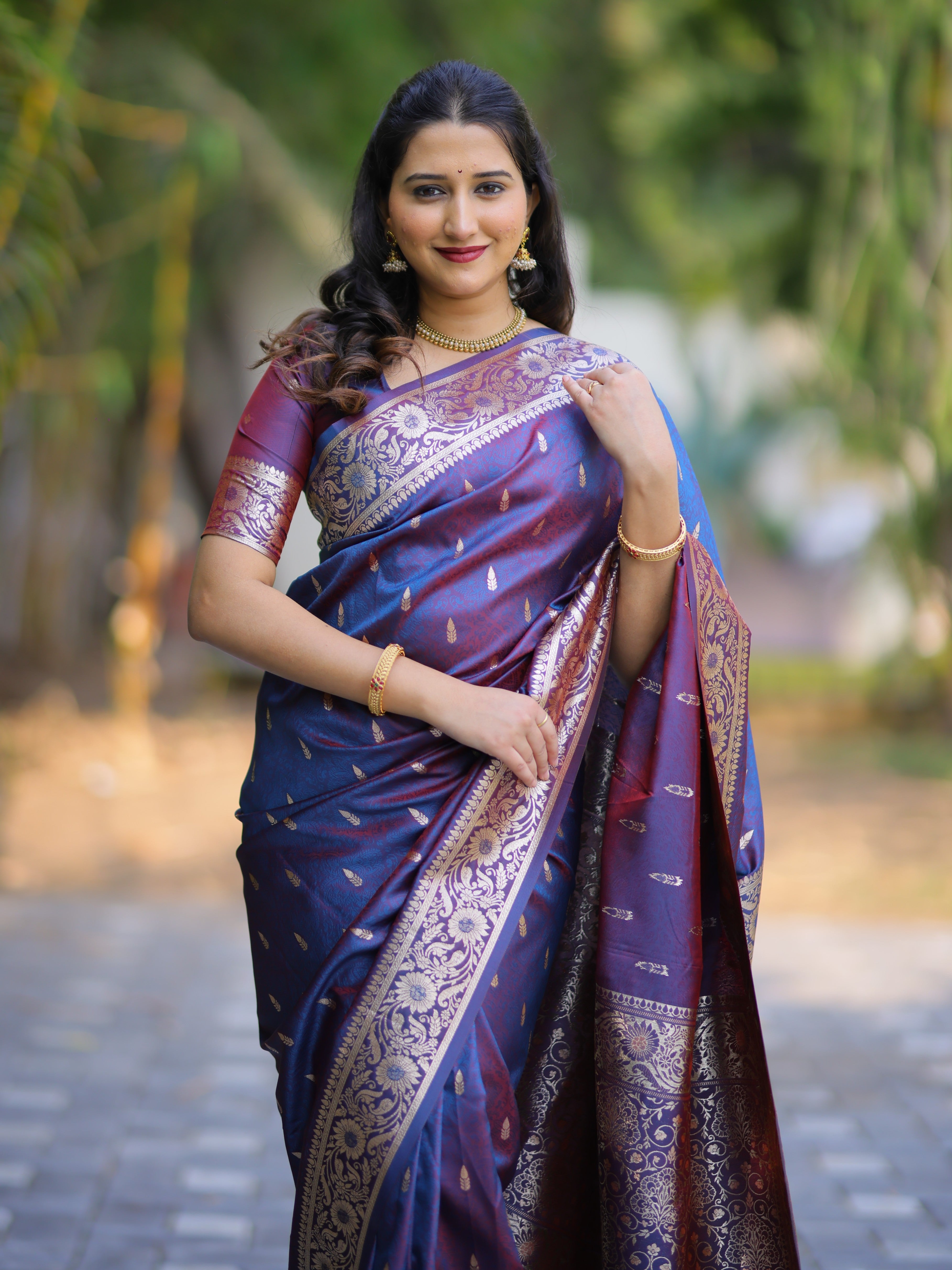 Dark Lilac Pure Banarasi Silk Saree