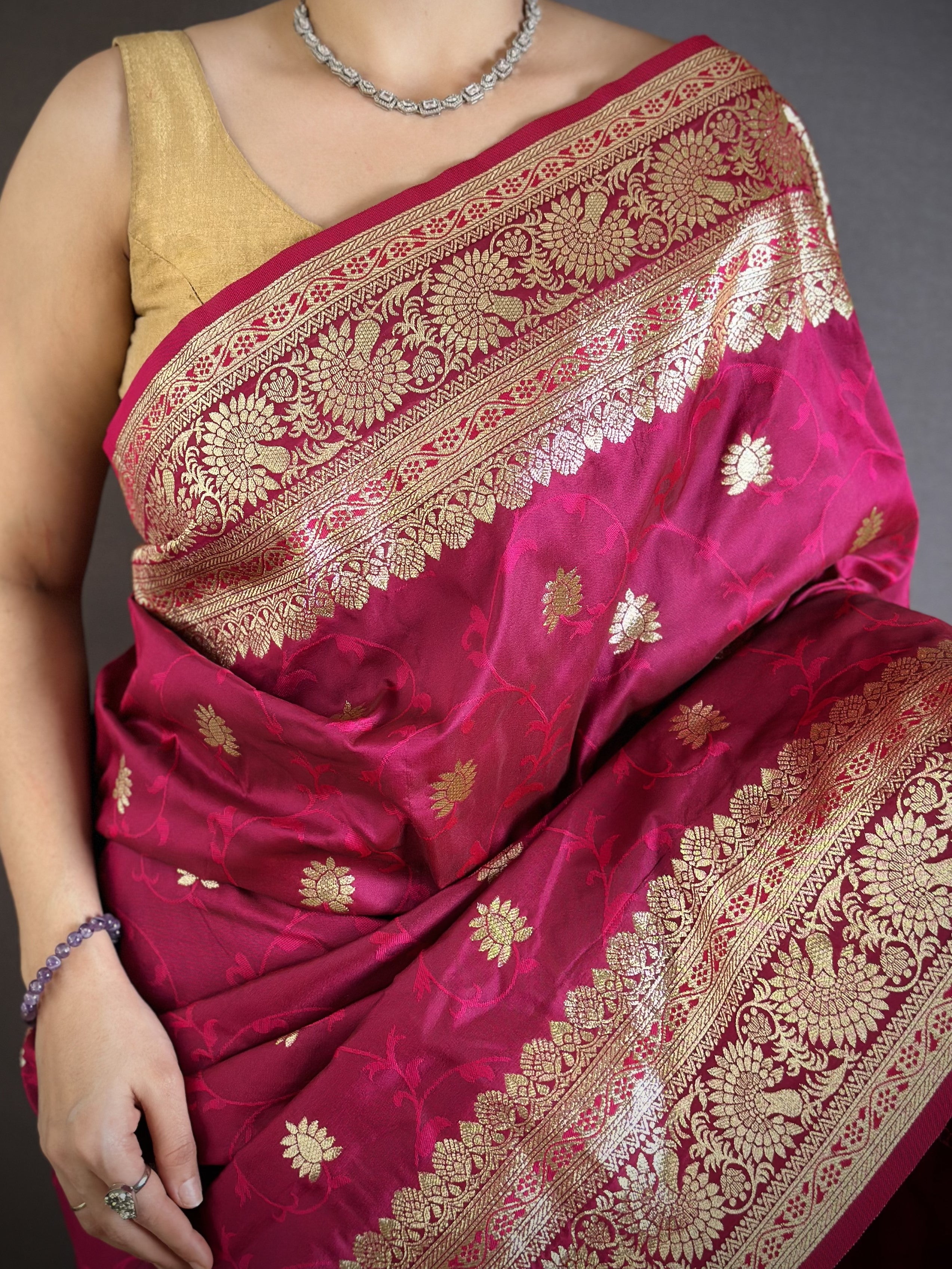 Dark Pink Pure Banarasi Silk Saree