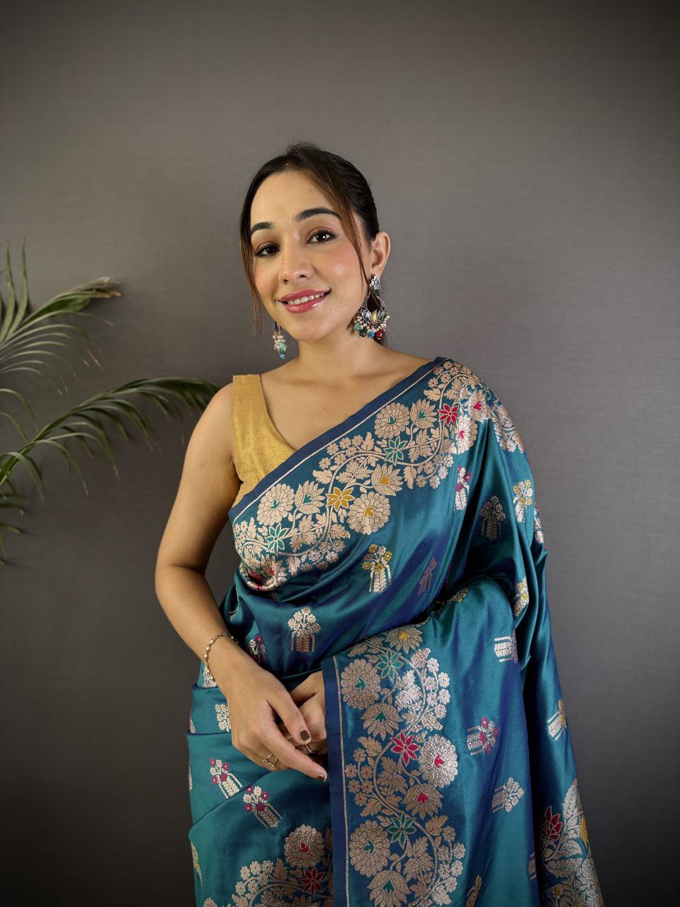 Deep Aqua Soft Banarasi Silk Saree