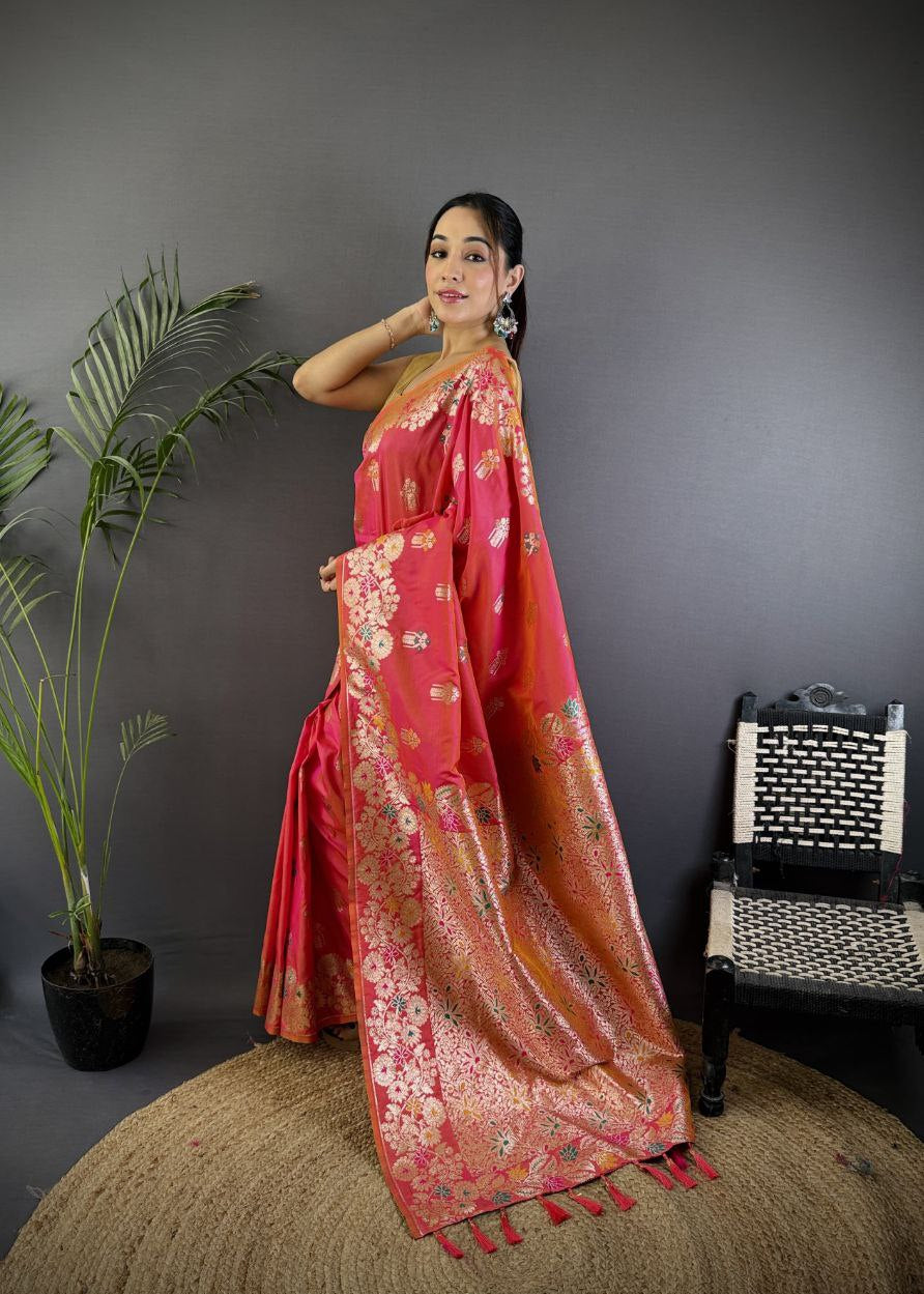 Deep Rose Soft Banarasi Silk Saree