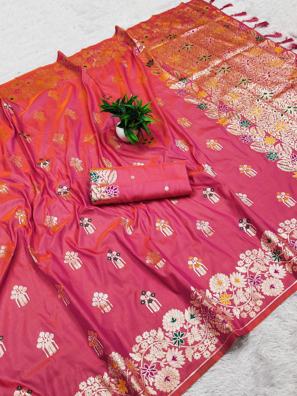 Deep Rose Soft Banarasi Silk Saree