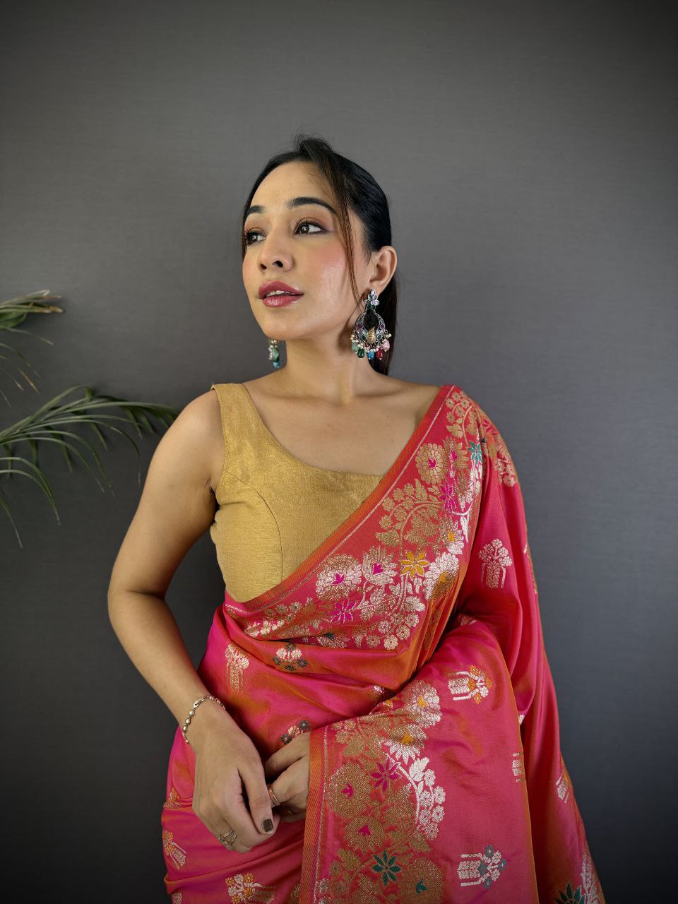Deep Rose Soft Banarasi Silk Saree