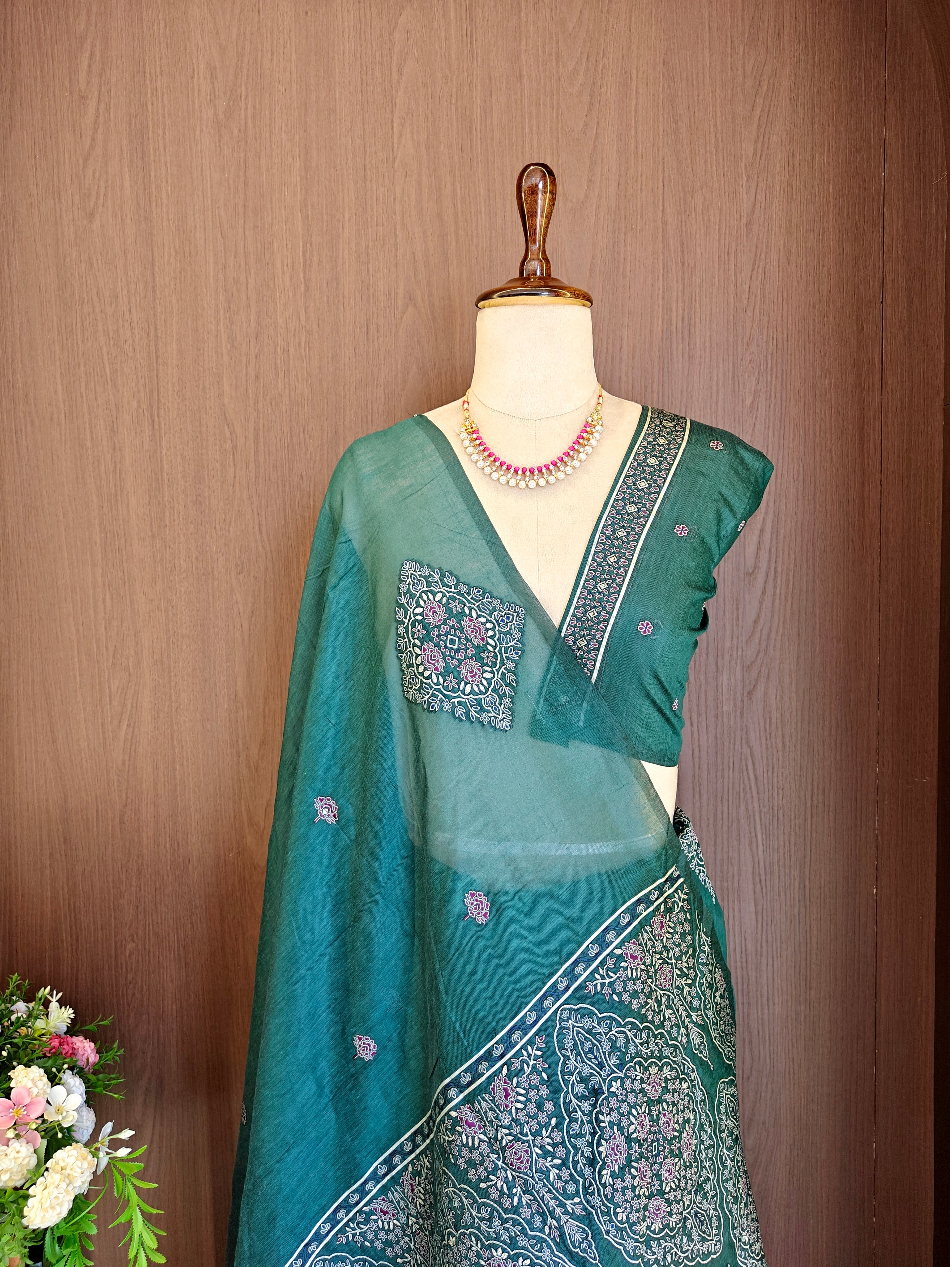 Deep Sea Green Resham Woven Muga Cotton Saree
