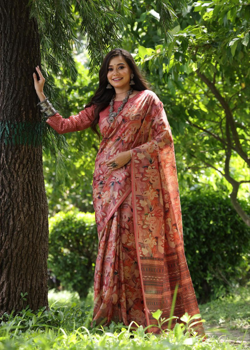 Designer Printed Soft Tussar Silk Saree