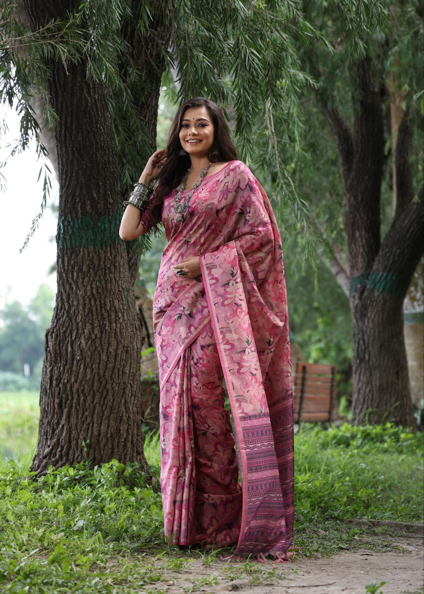 Designer Printed Soft Tussar Silk Saree