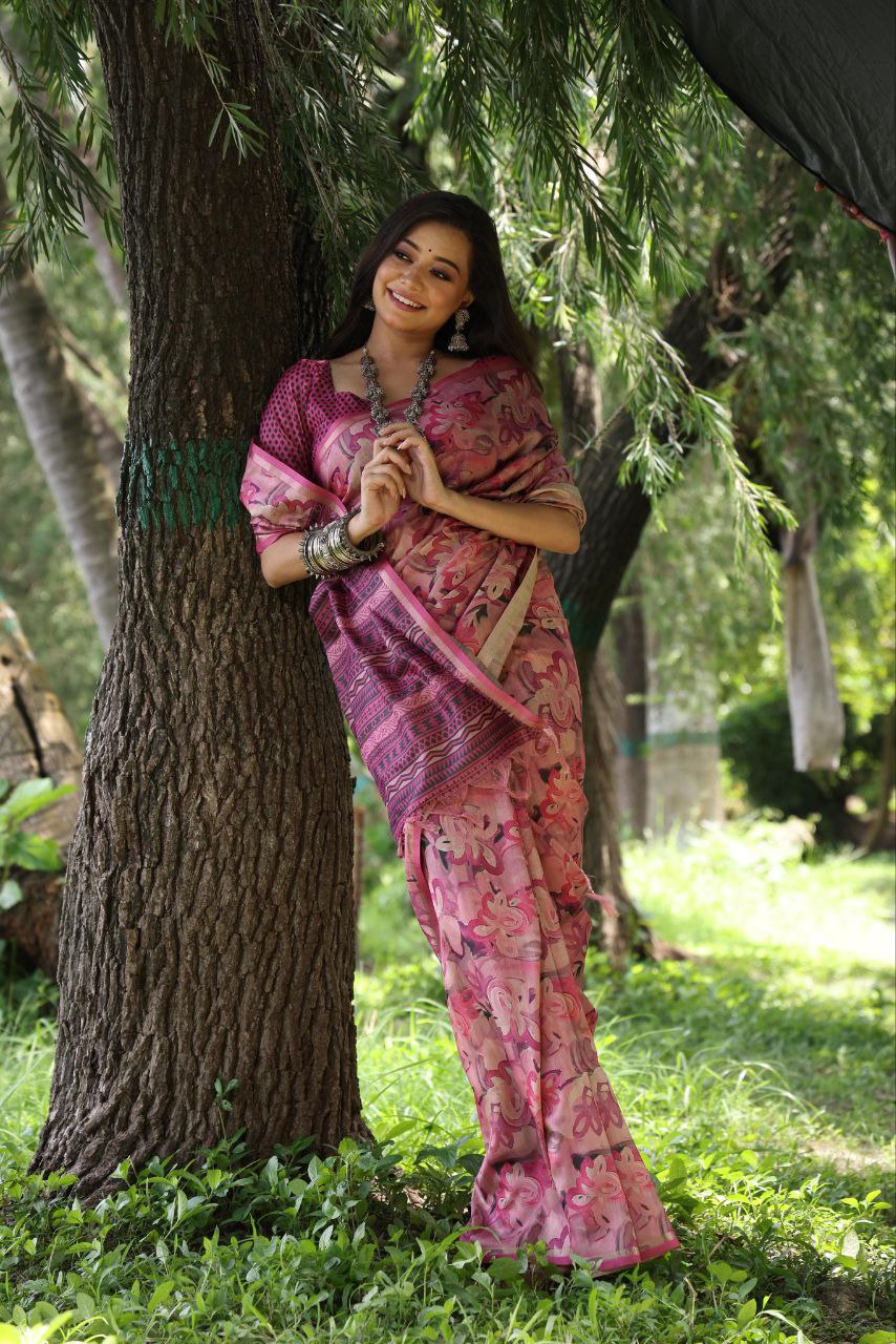 Designer Printed Soft Tussar Silk Saree