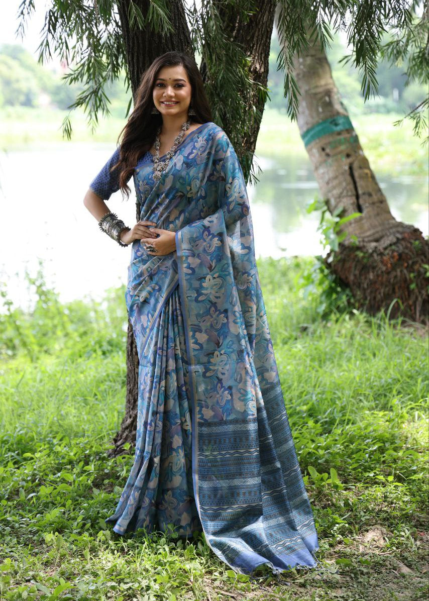 Designer Printed Soft Tussar Silk Saree