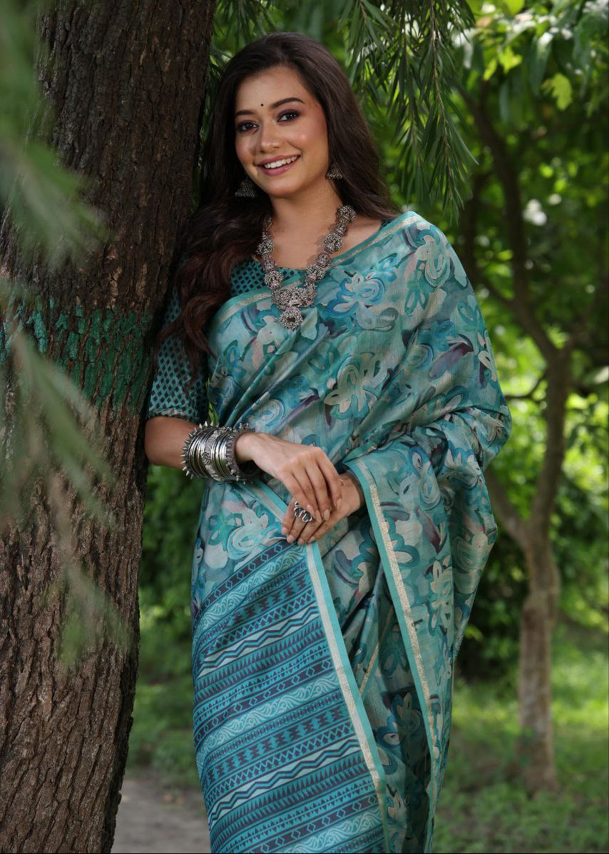 Designer Printed Soft Tussar Silk Saree