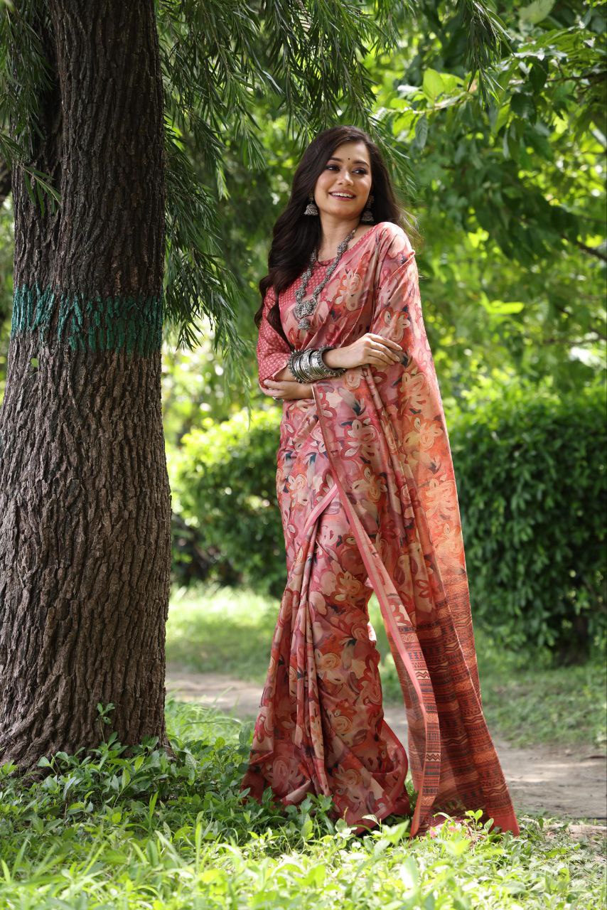 Designer Printed Soft Tussar Silk Saree