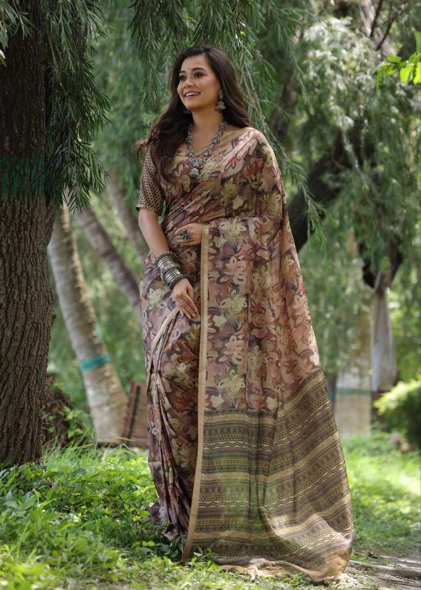 Designer Printed Soft Tussar Silk Saree