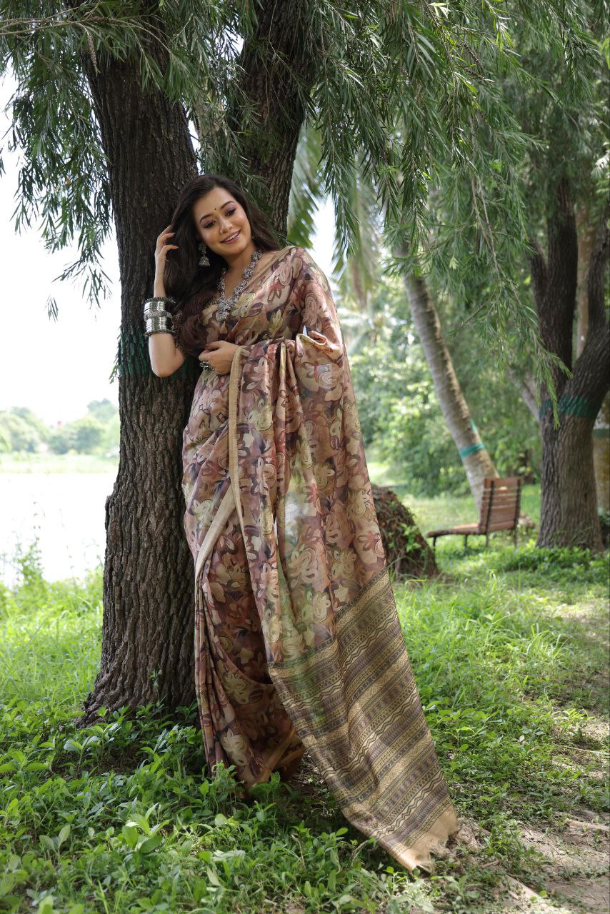 Designer Printed Soft Tussar Silk Saree