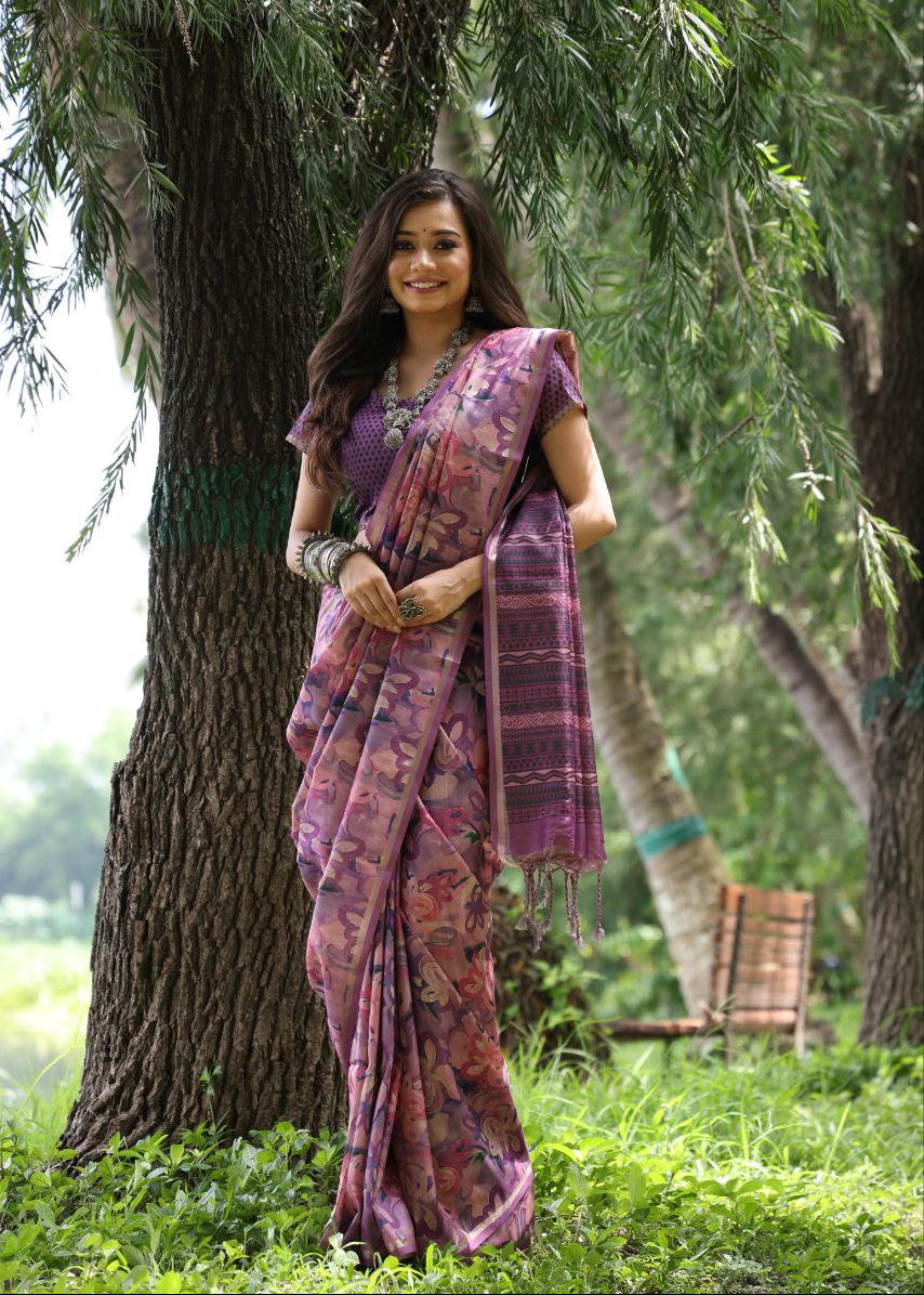Designer Printed Soft Tussar Silk Saree