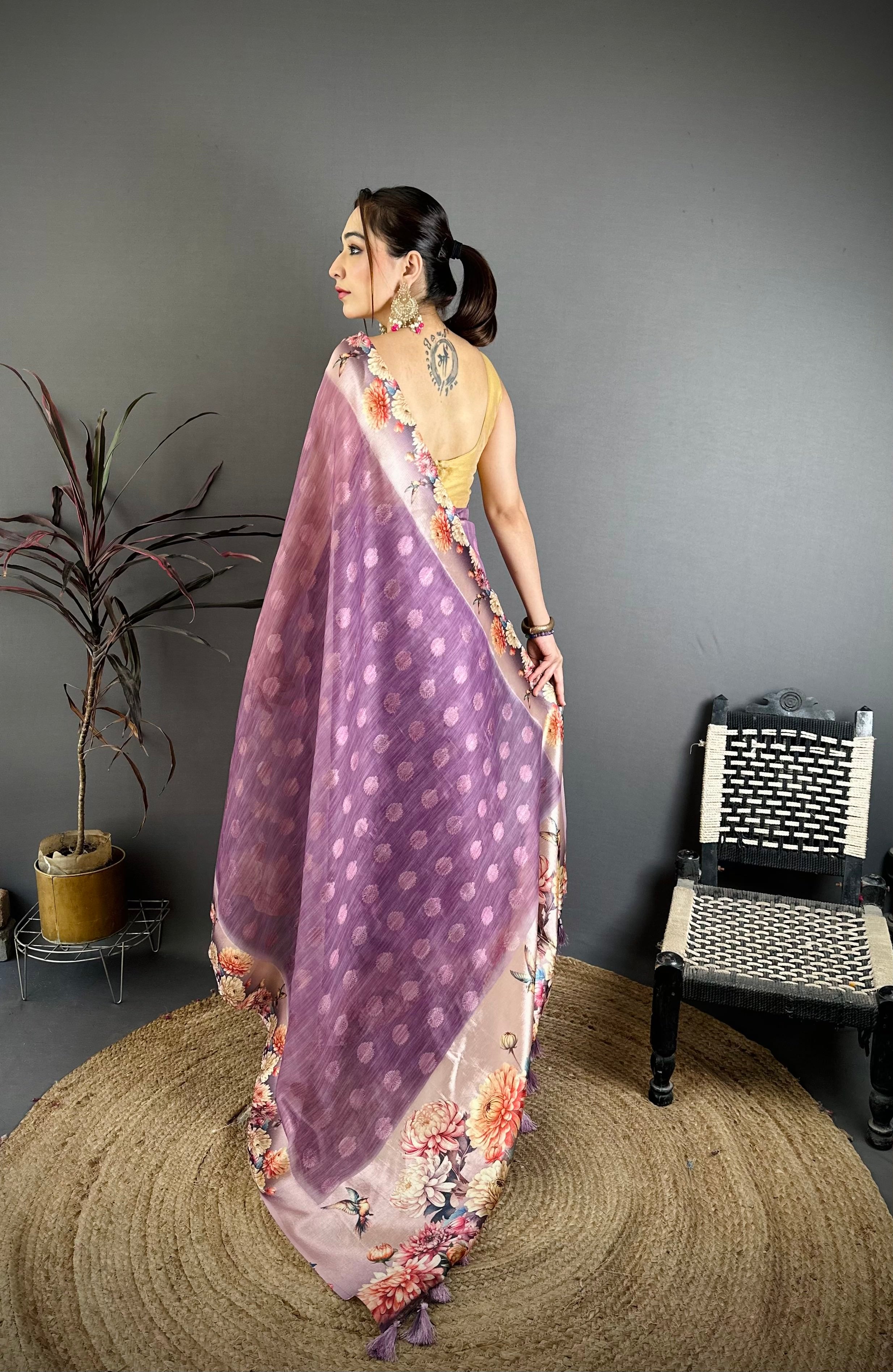 Dirty Purple Designer Cotton Saree
