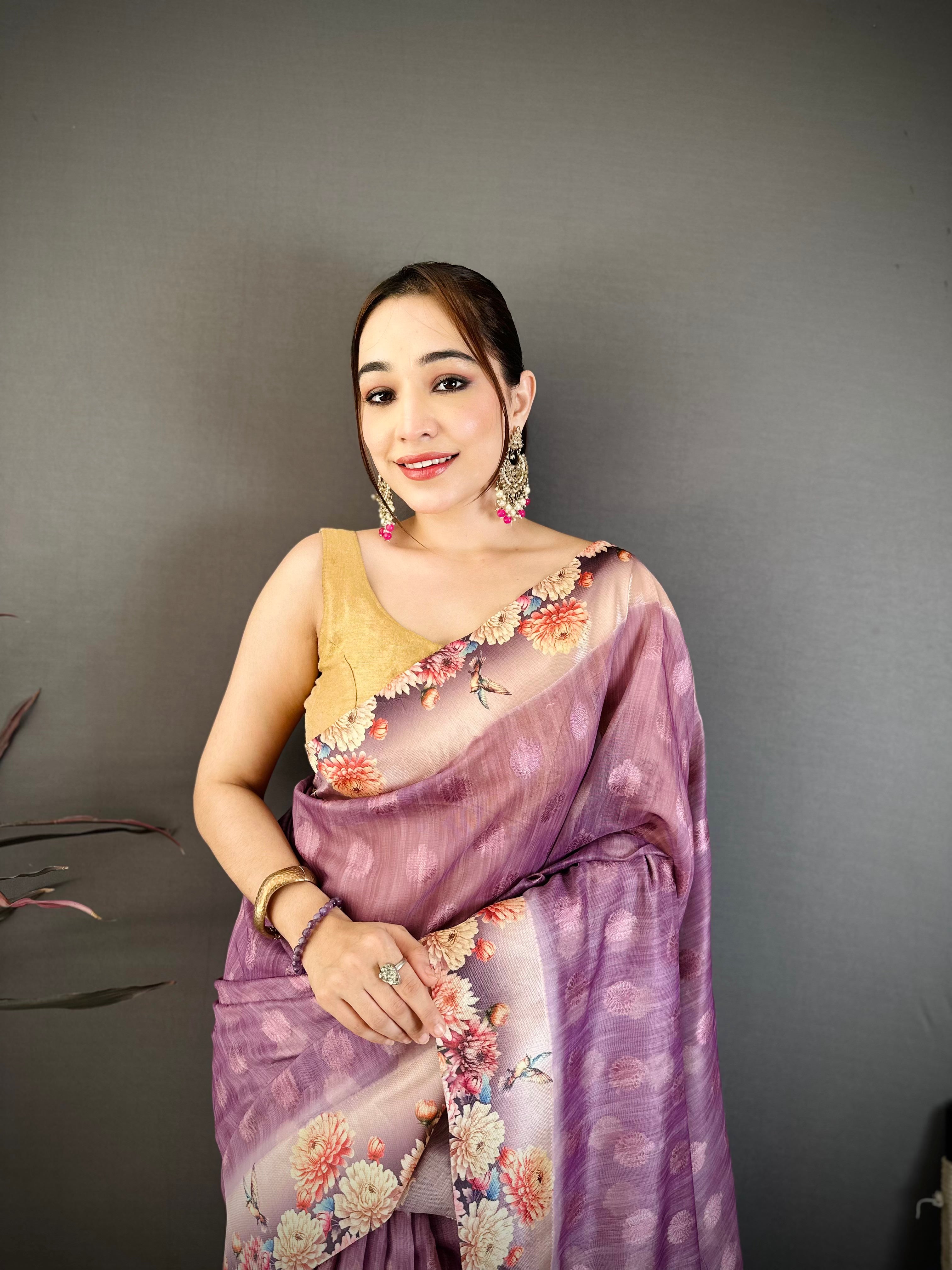 Dirty Purple Designer Cotton Saree