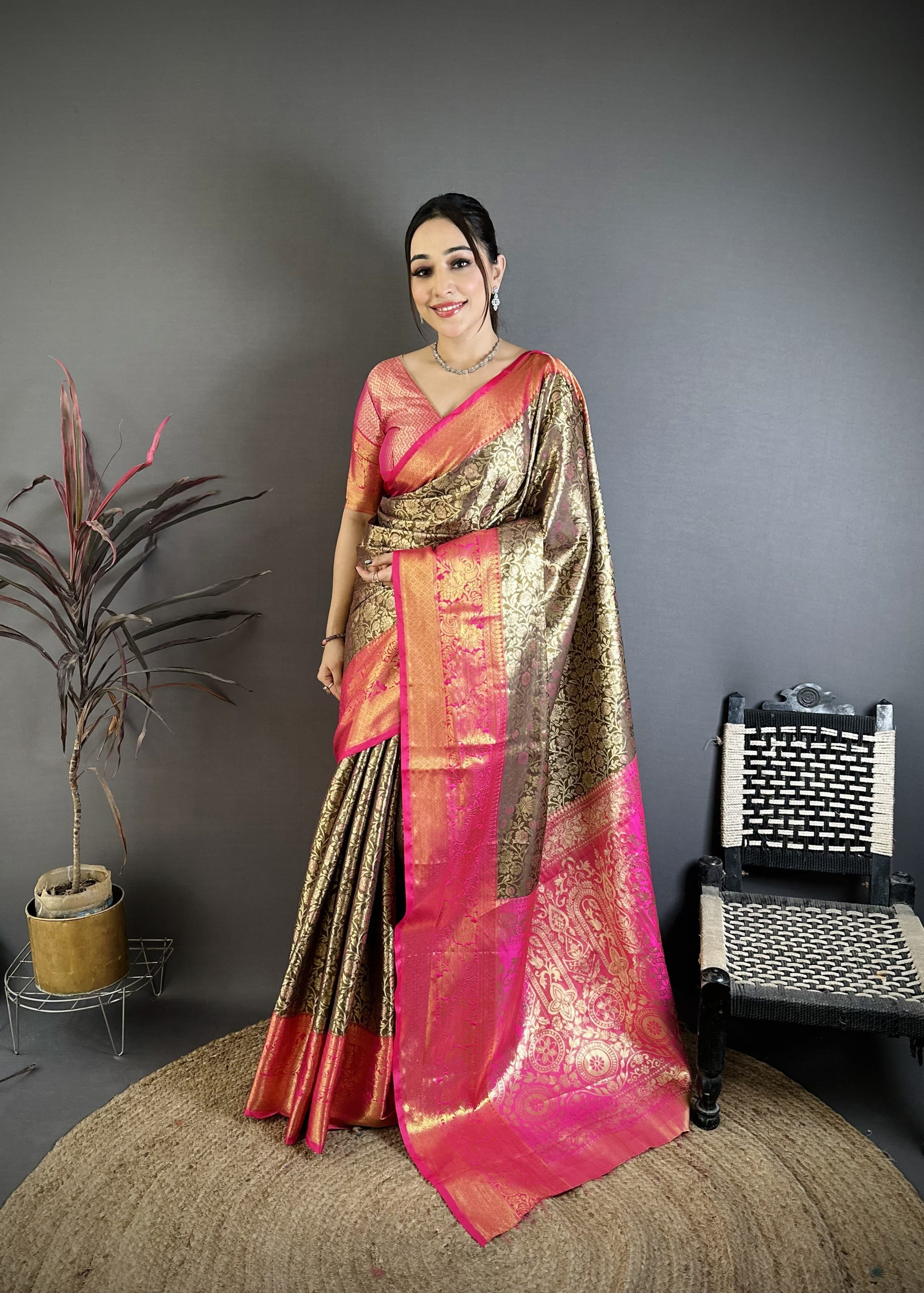 Dull Brown Kanjivaram Silk Saree