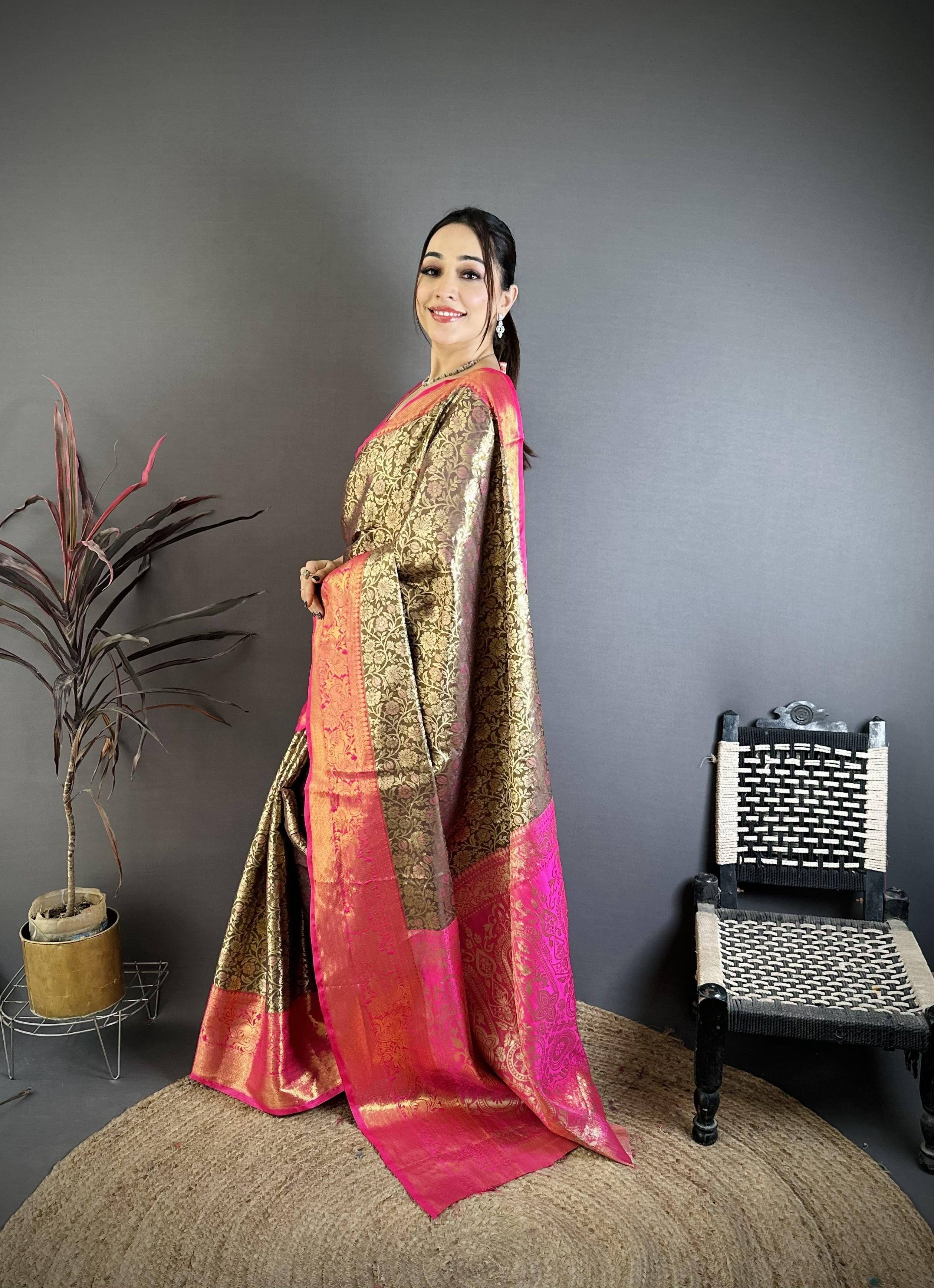 Dull Brown Kanjivaram Silk Saree