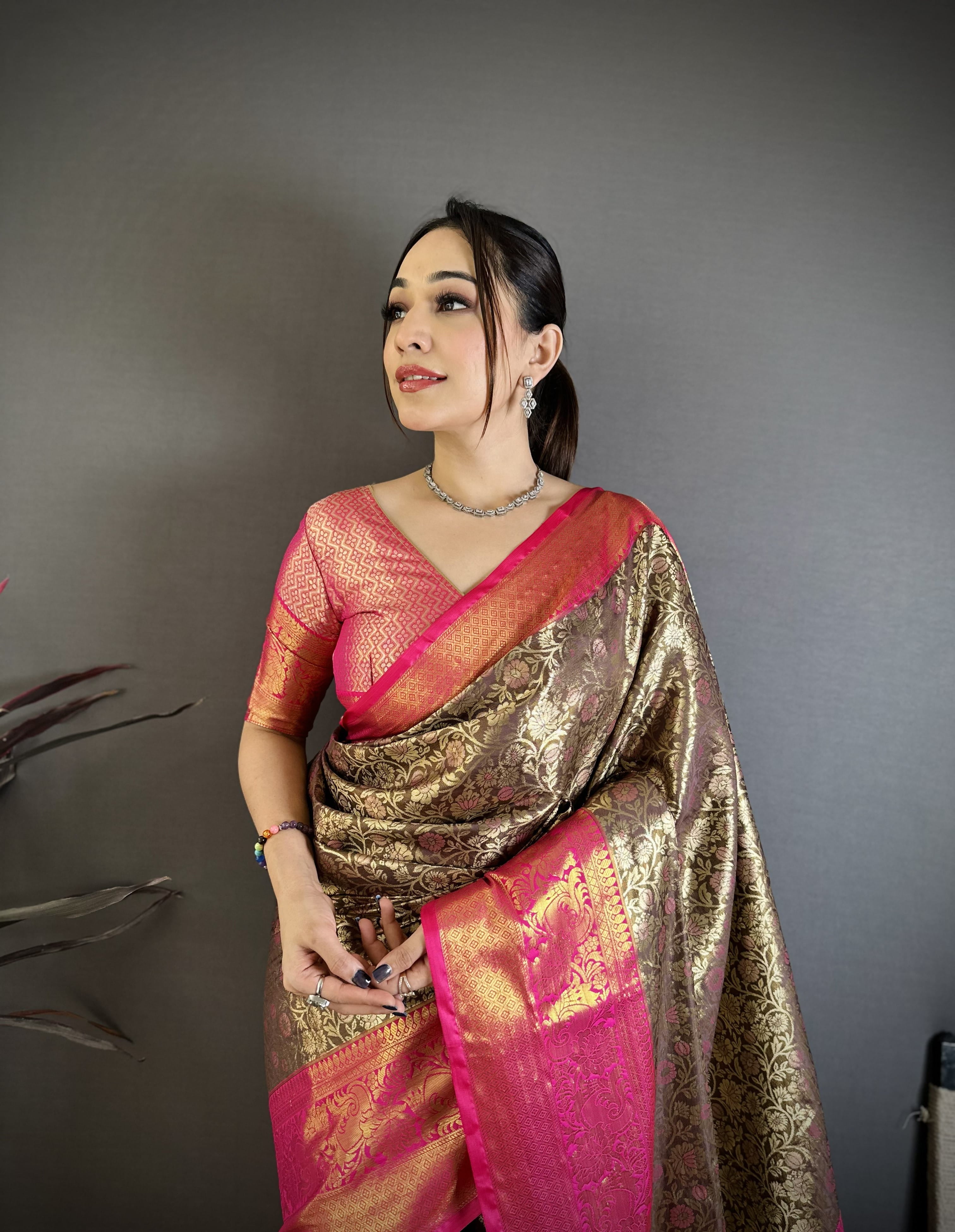 Dull Brown Kanjivaram Silk Saree