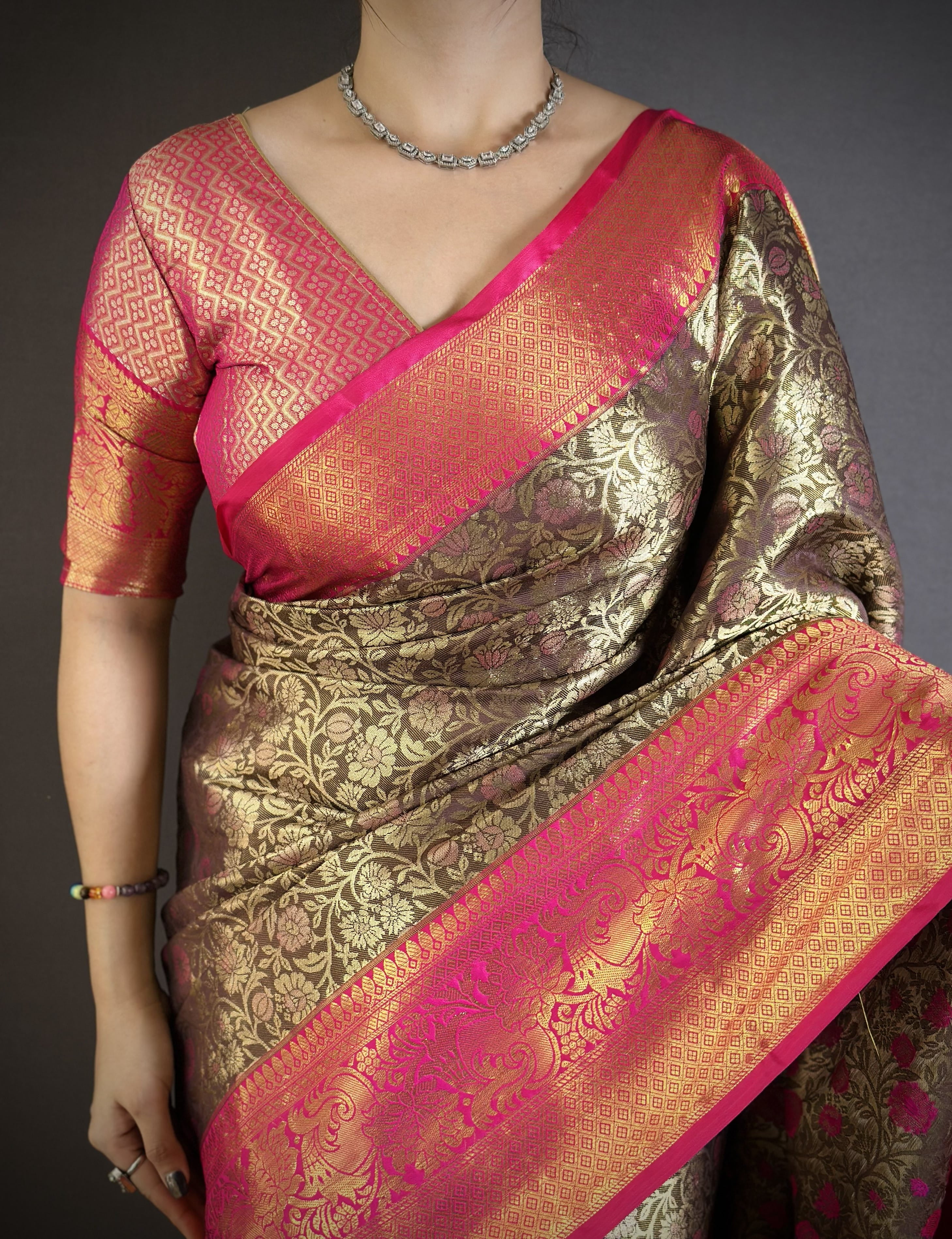 Dull Brown Kanjivaram Silk Saree