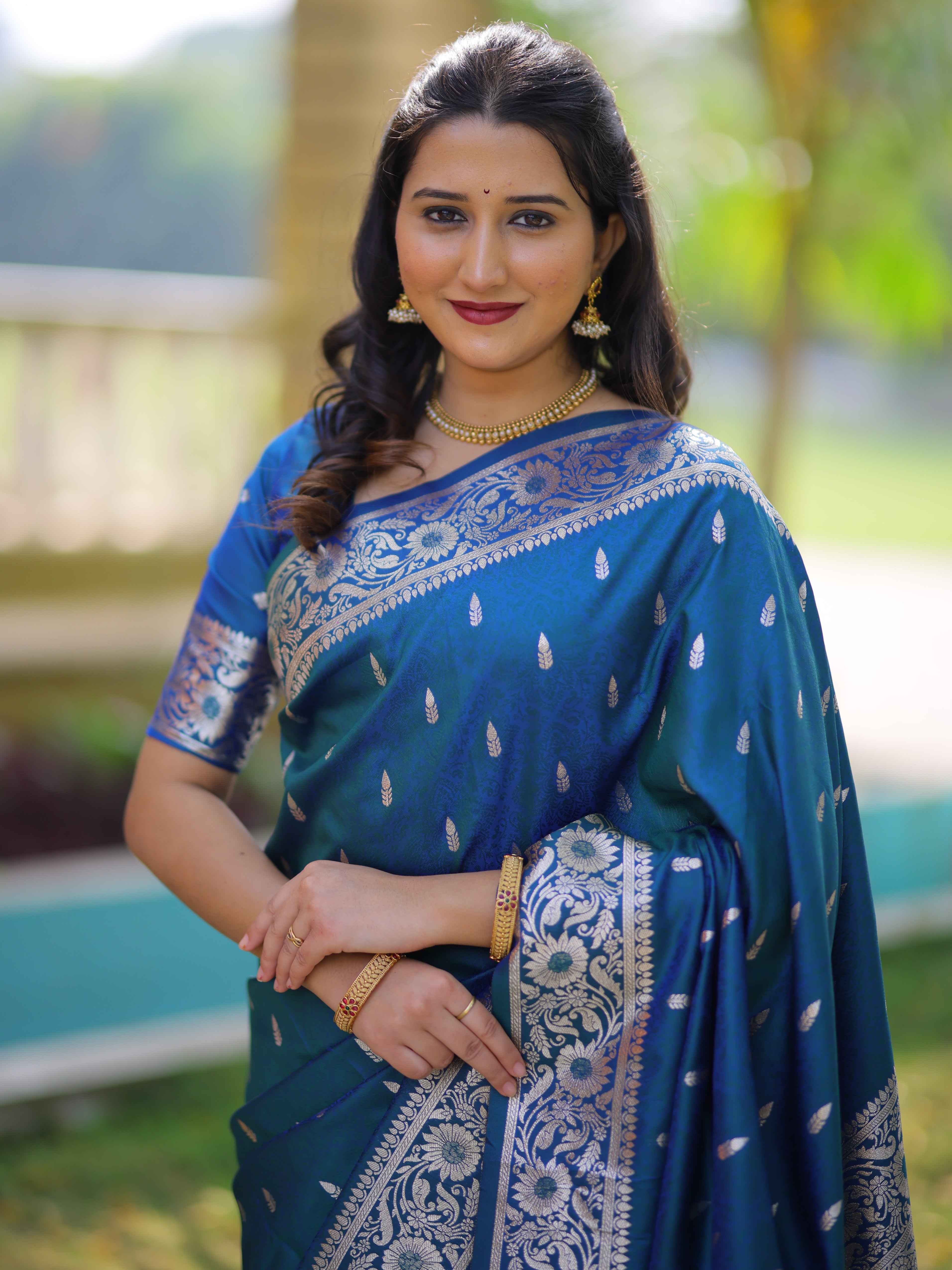 Dusk Blue Pure Banarasi Silk Saree