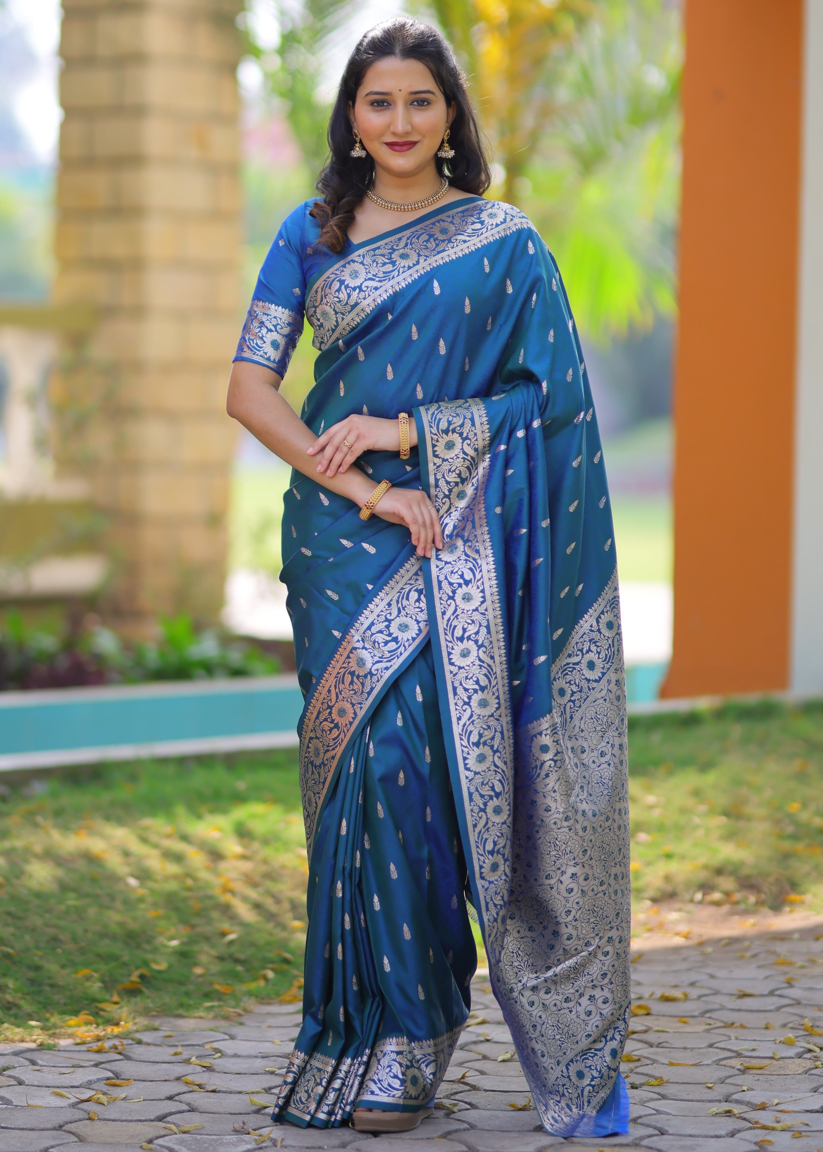 Dusk Blue Pure Banarasi Silk Saree