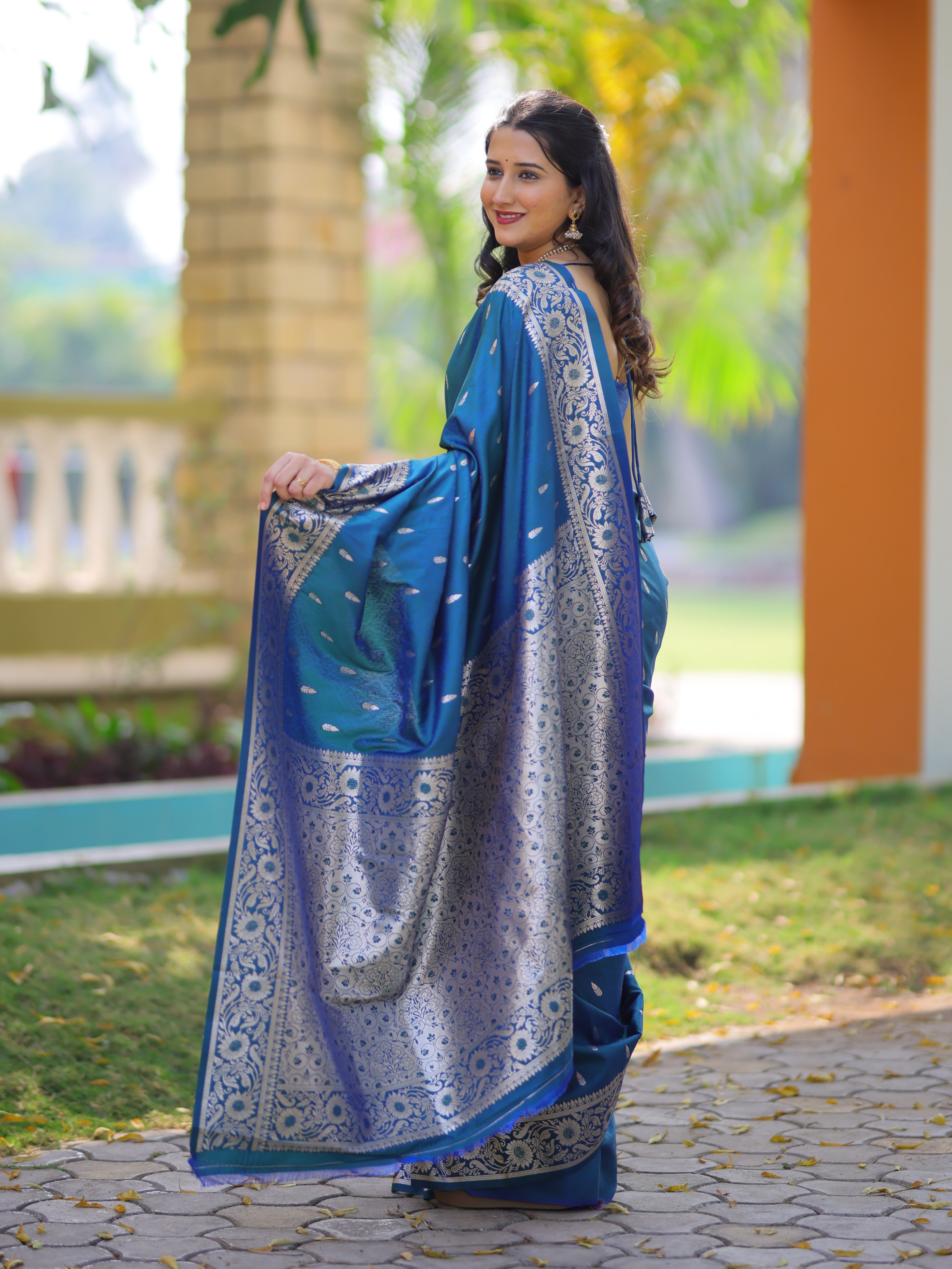 Dusk Blue Pure Banarasi Silk Saree