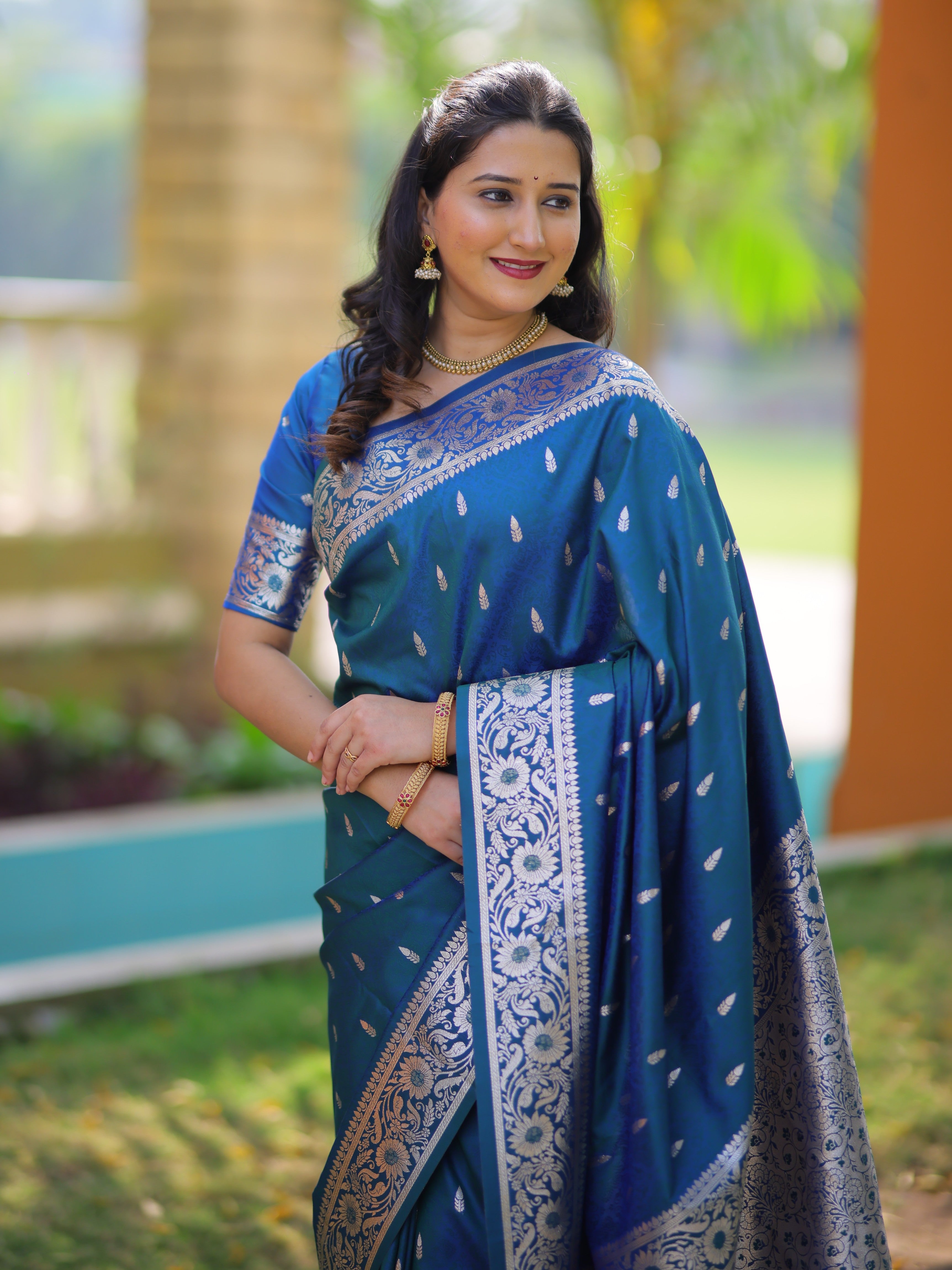 Dusk Blue Pure Banarasi Silk Saree