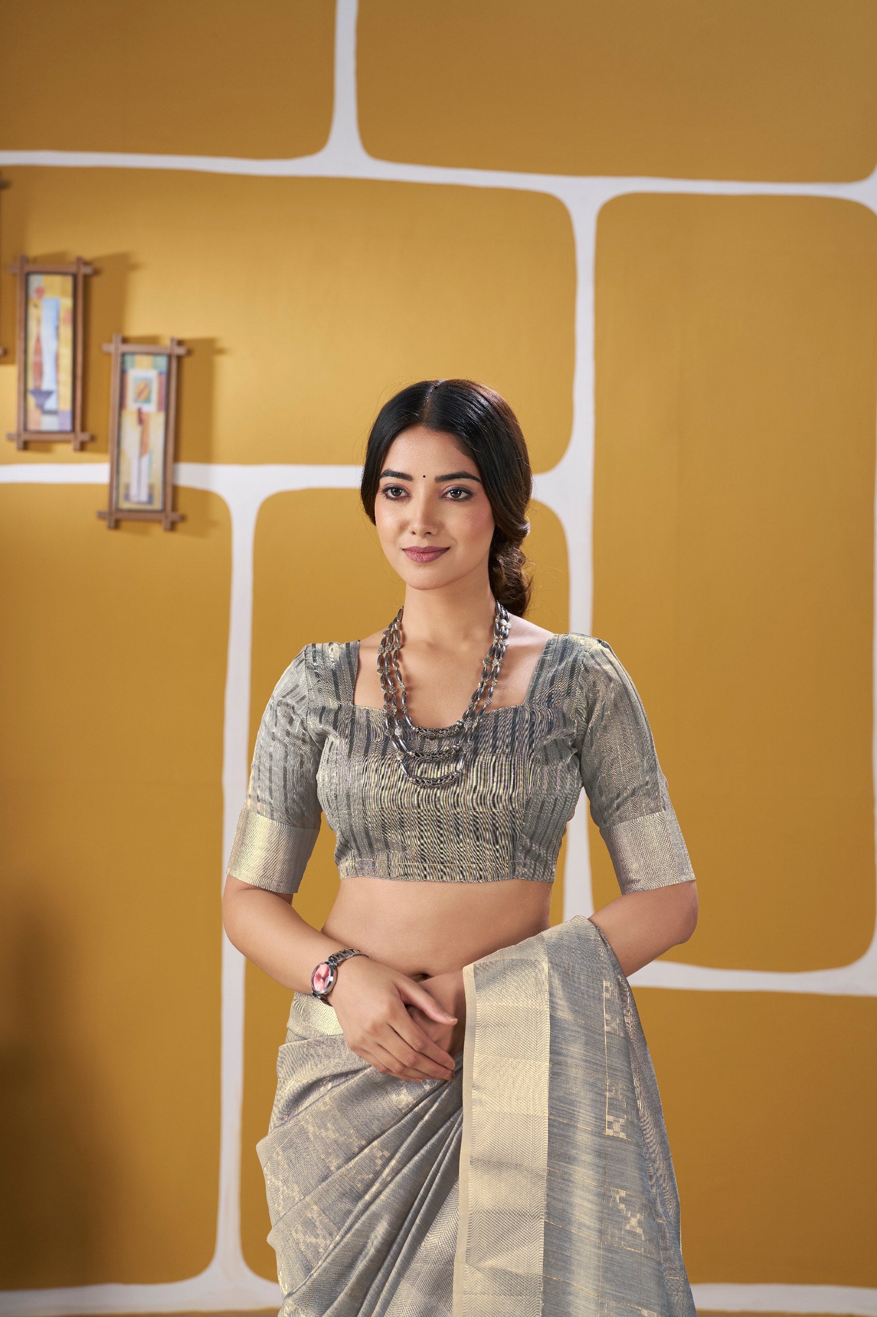 Dusty Gray Soft Linen Cotton Silk Saree