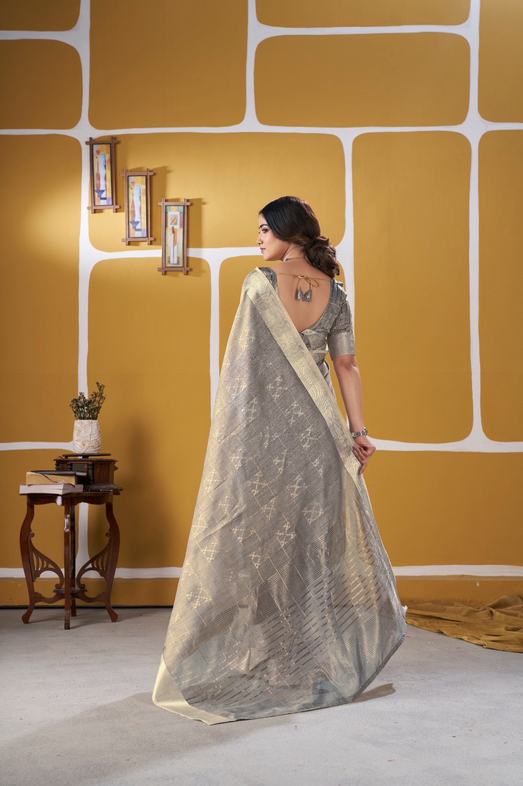 Dusty Gray Soft Linen Cotton Silk Saree