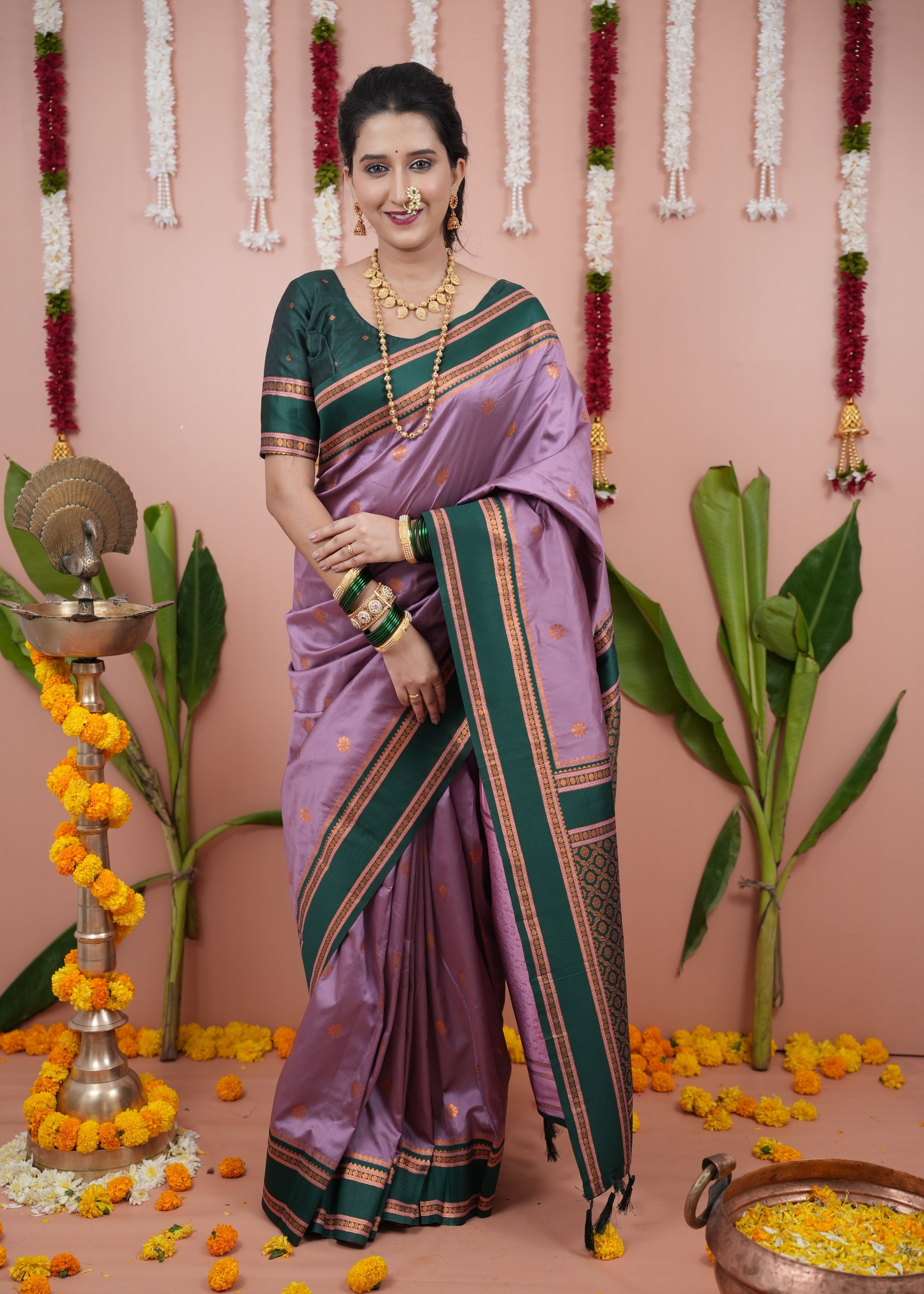 Dusty Lavender Wedding Wear Soft Silk Saree