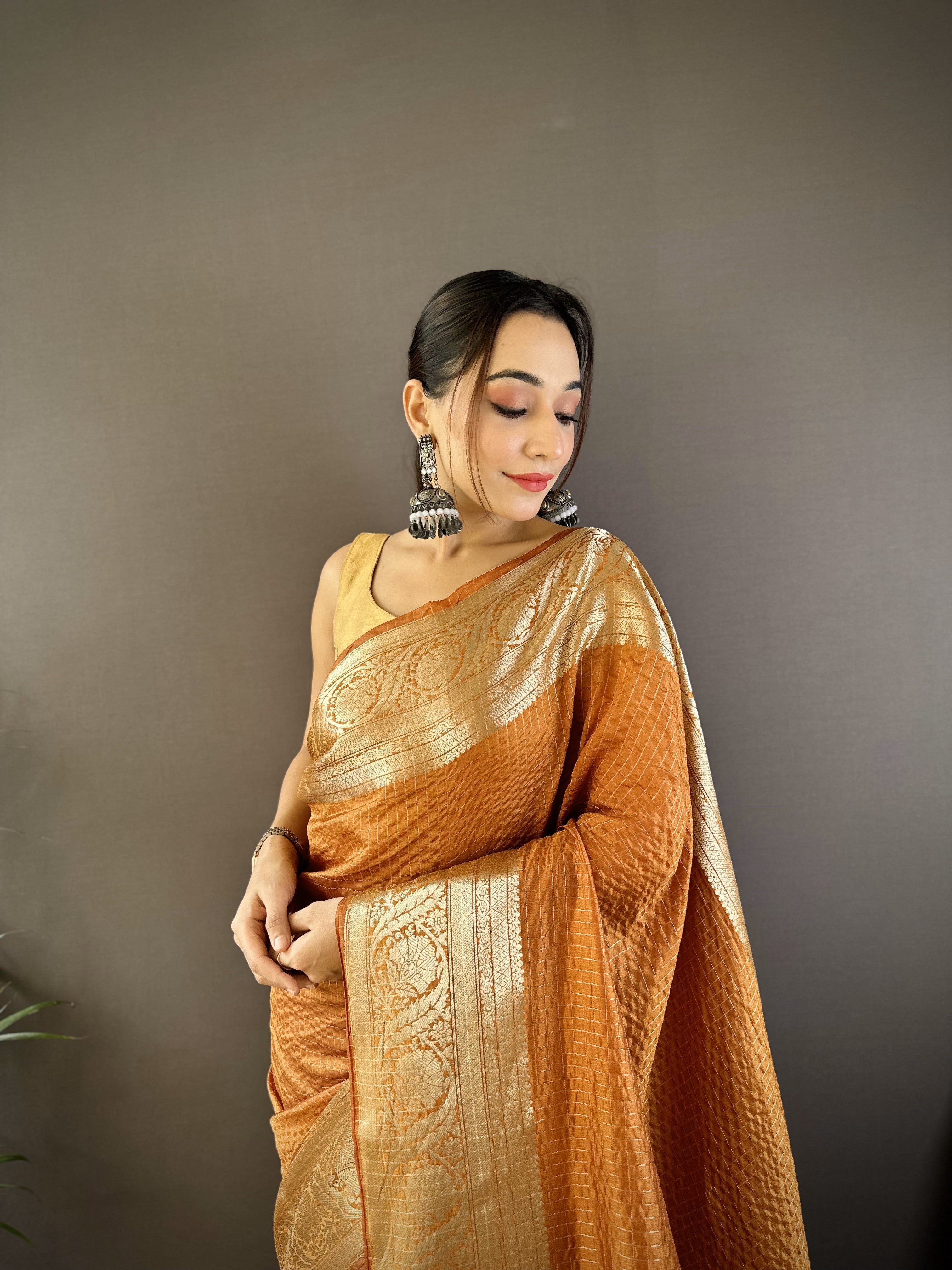 Dusty Orange Pure Naylon Viscose Saree