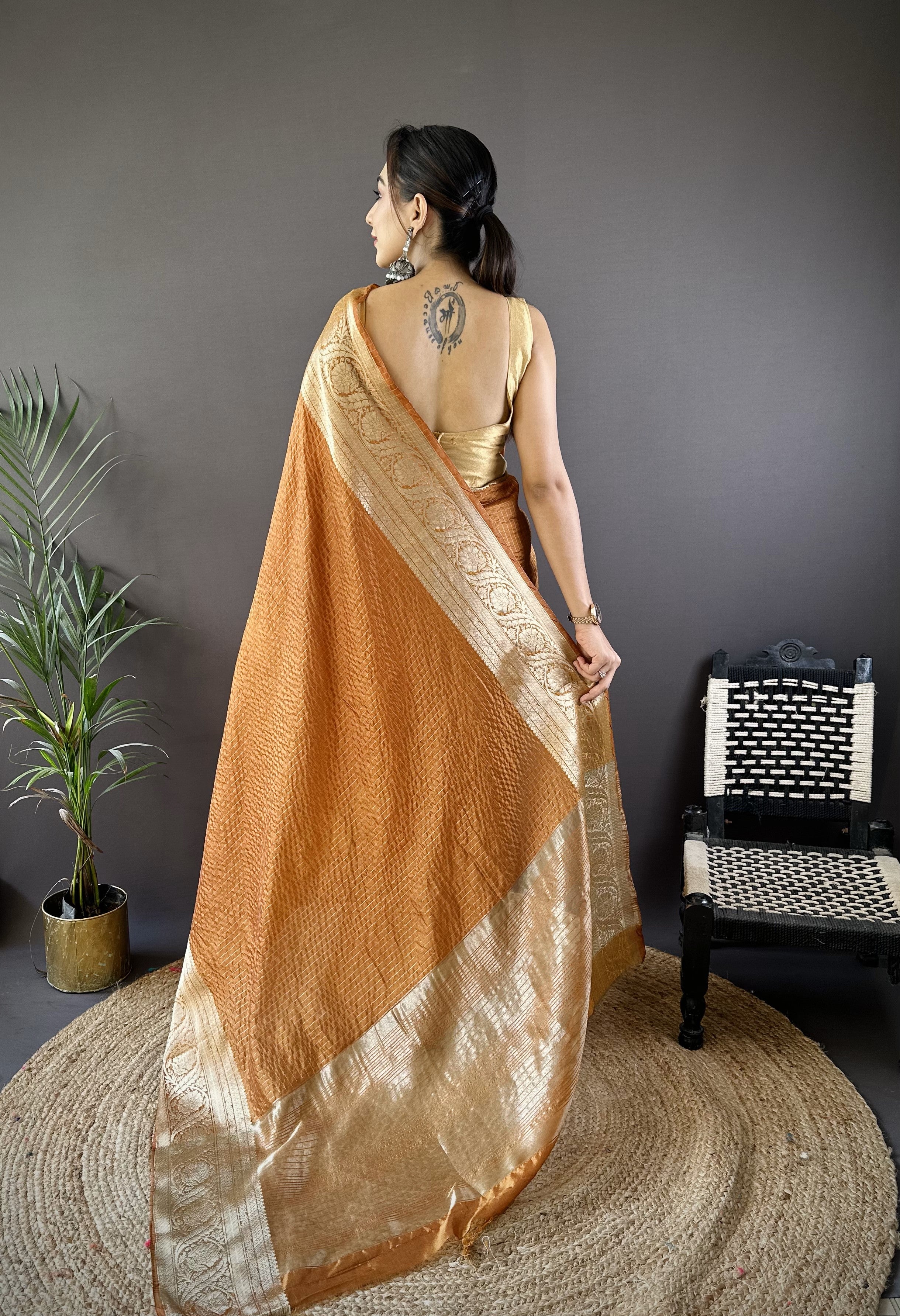 Dusty Orange Pure Naylon Viscose Saree