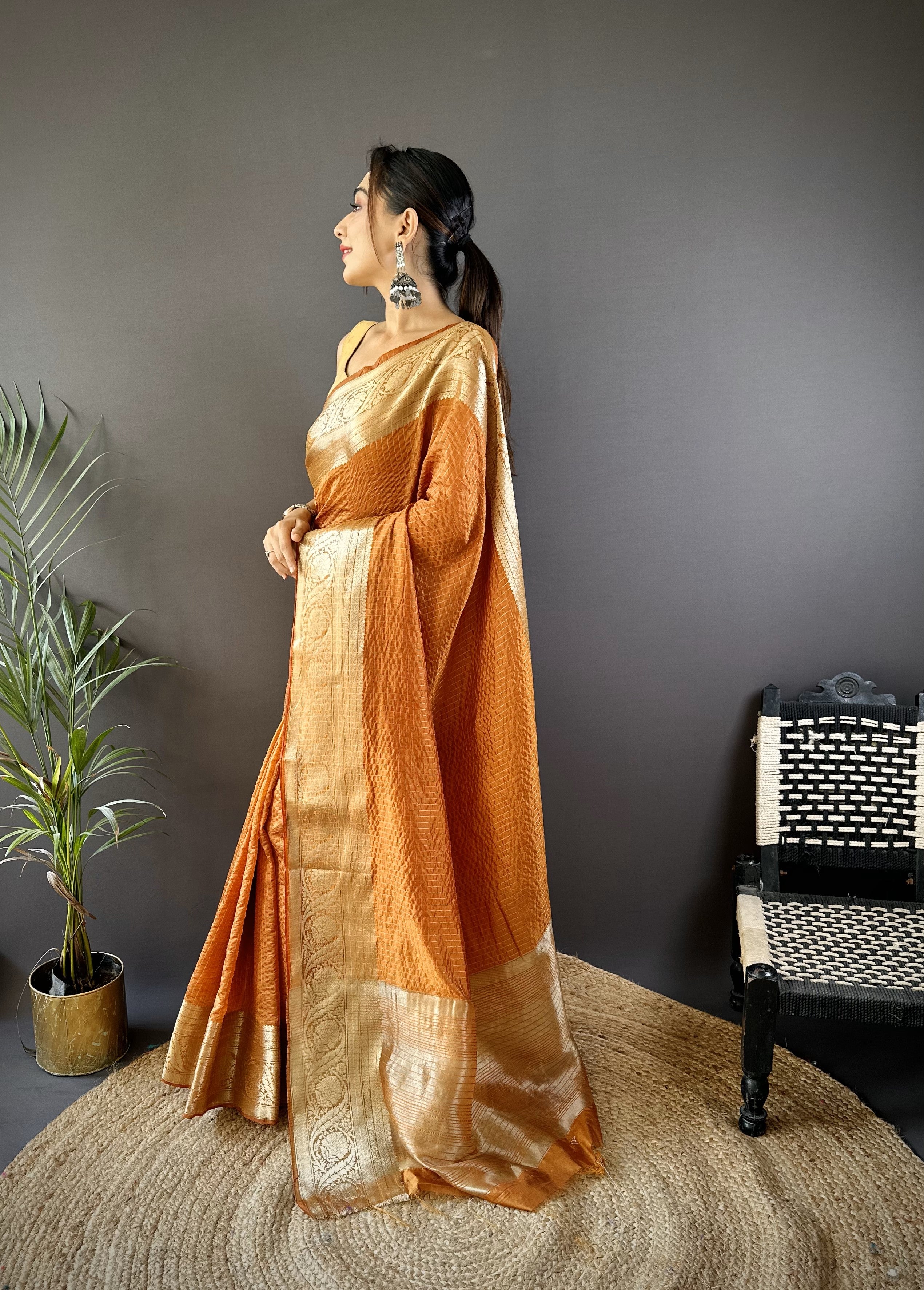Dusty Orange Pure Naylon Viscose Saree
