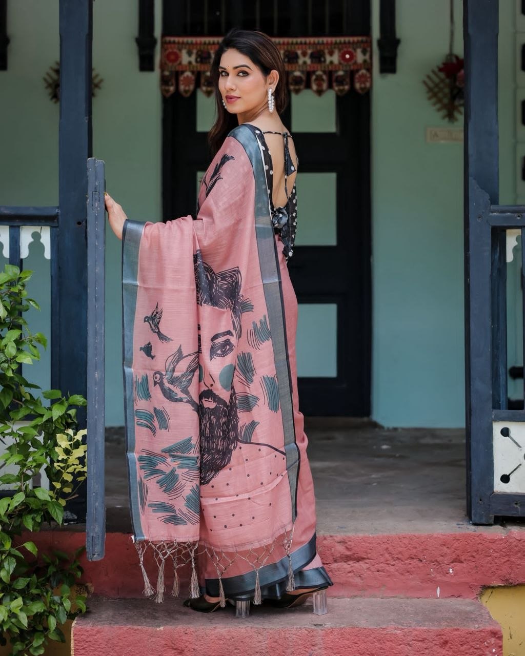 Dusty Pink Linen Saree