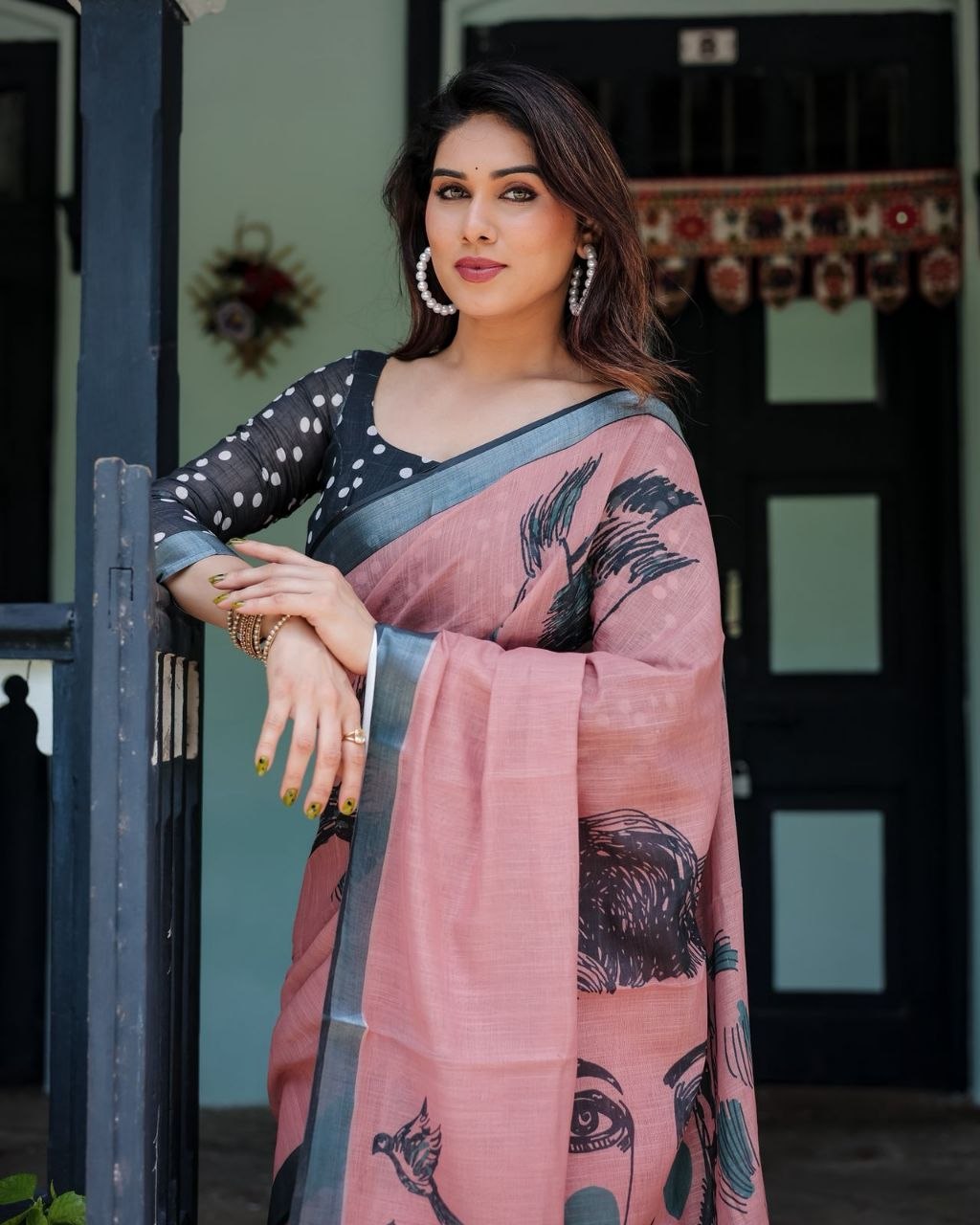 Dusty Pink Linen Saree