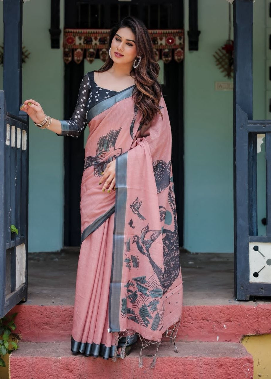 Dusty Pink Linen Saree