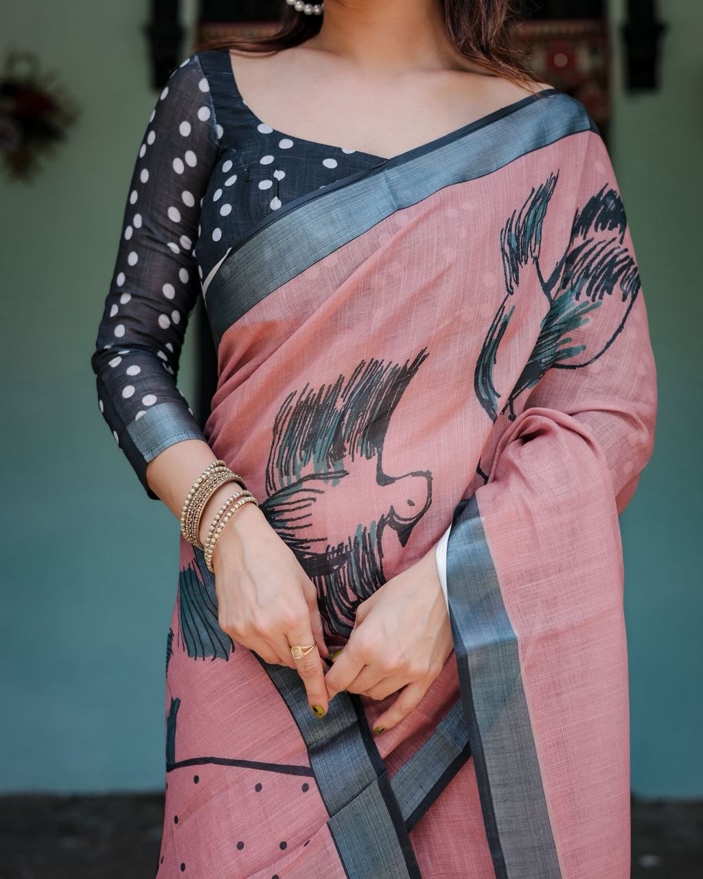 Dusty Pink Linen Saree