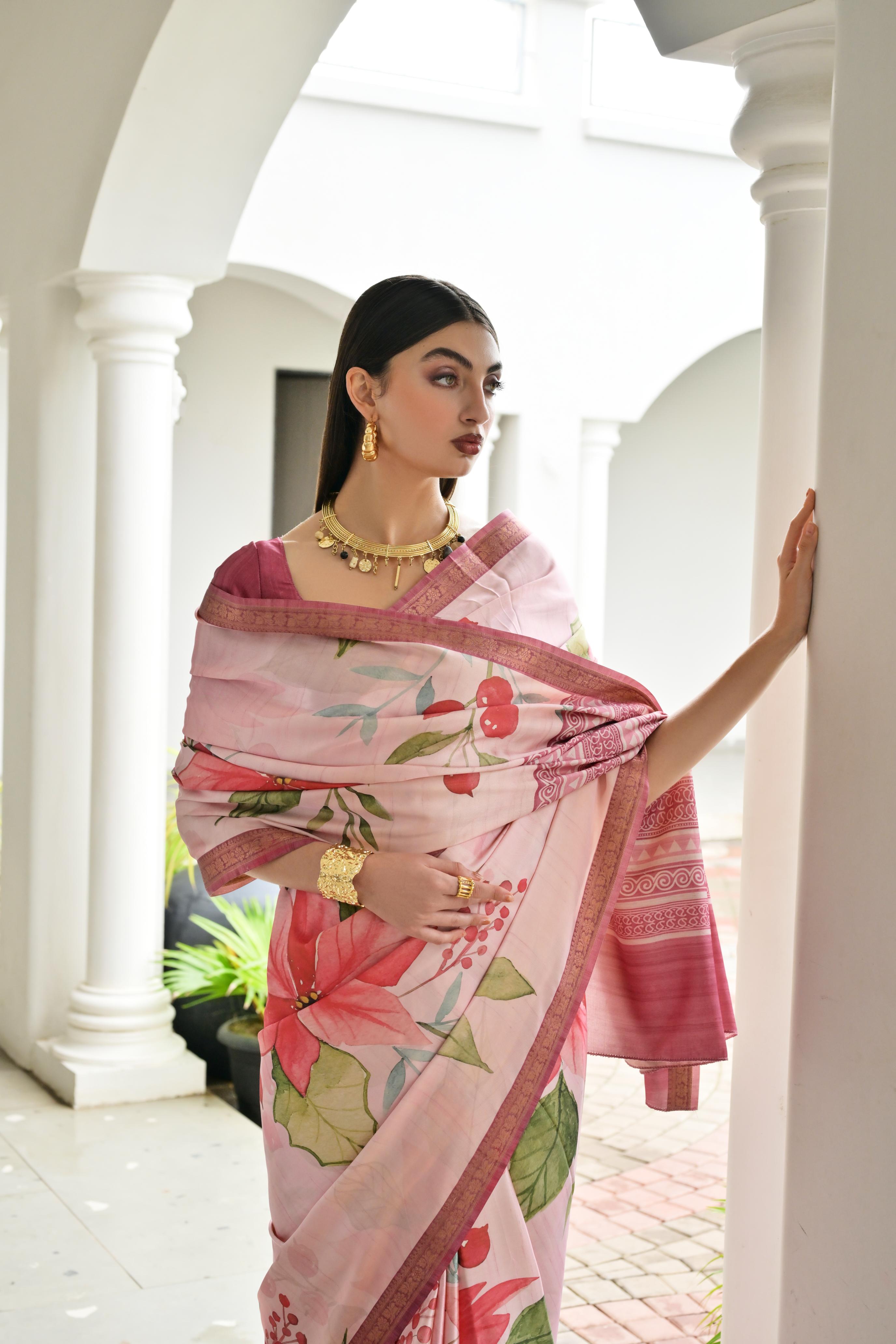 Dusty Pink Stylish Pure Satin Silk Saree
