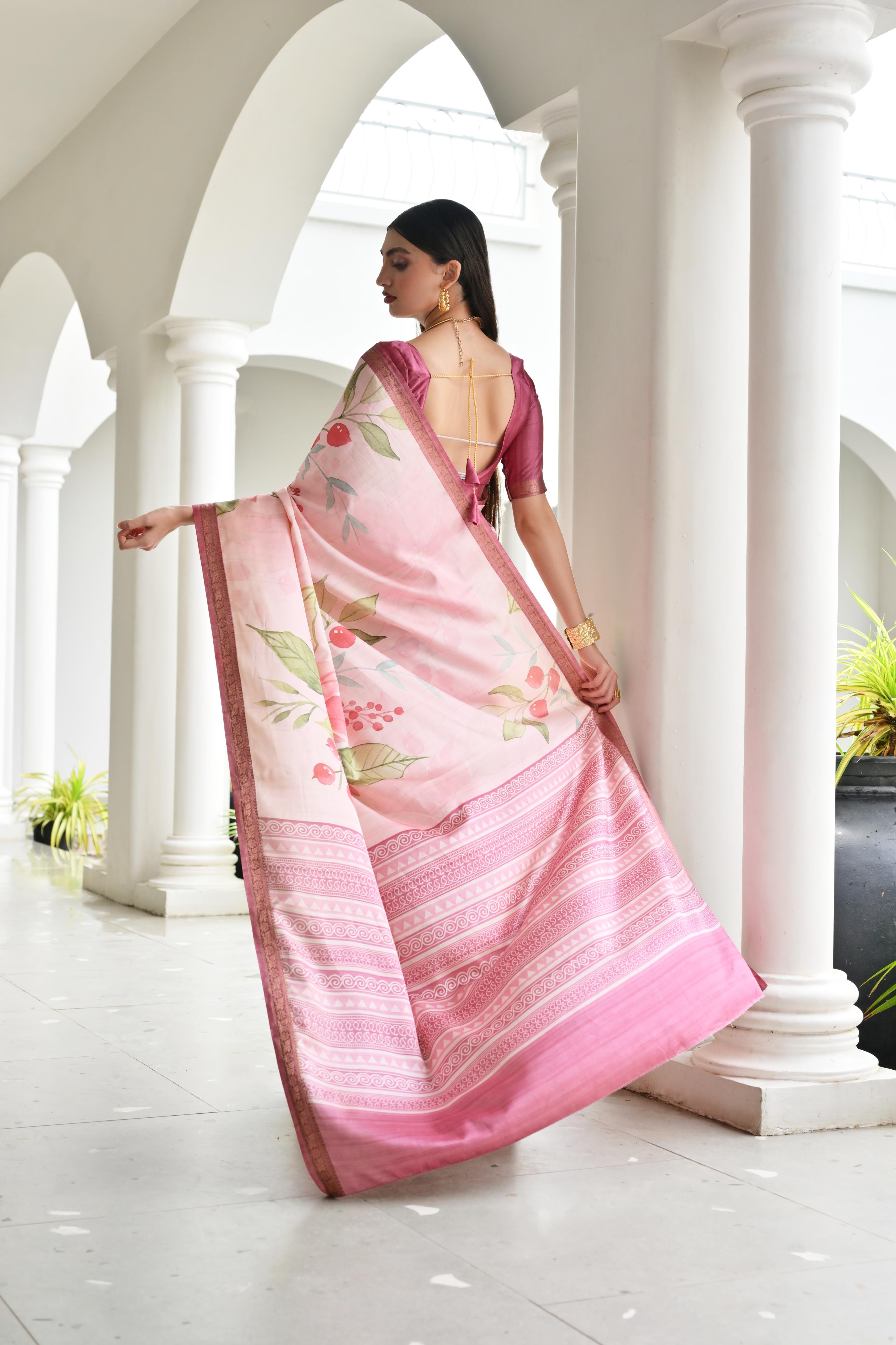 Dusty Pink Stylish Pure Satin Silk Saree