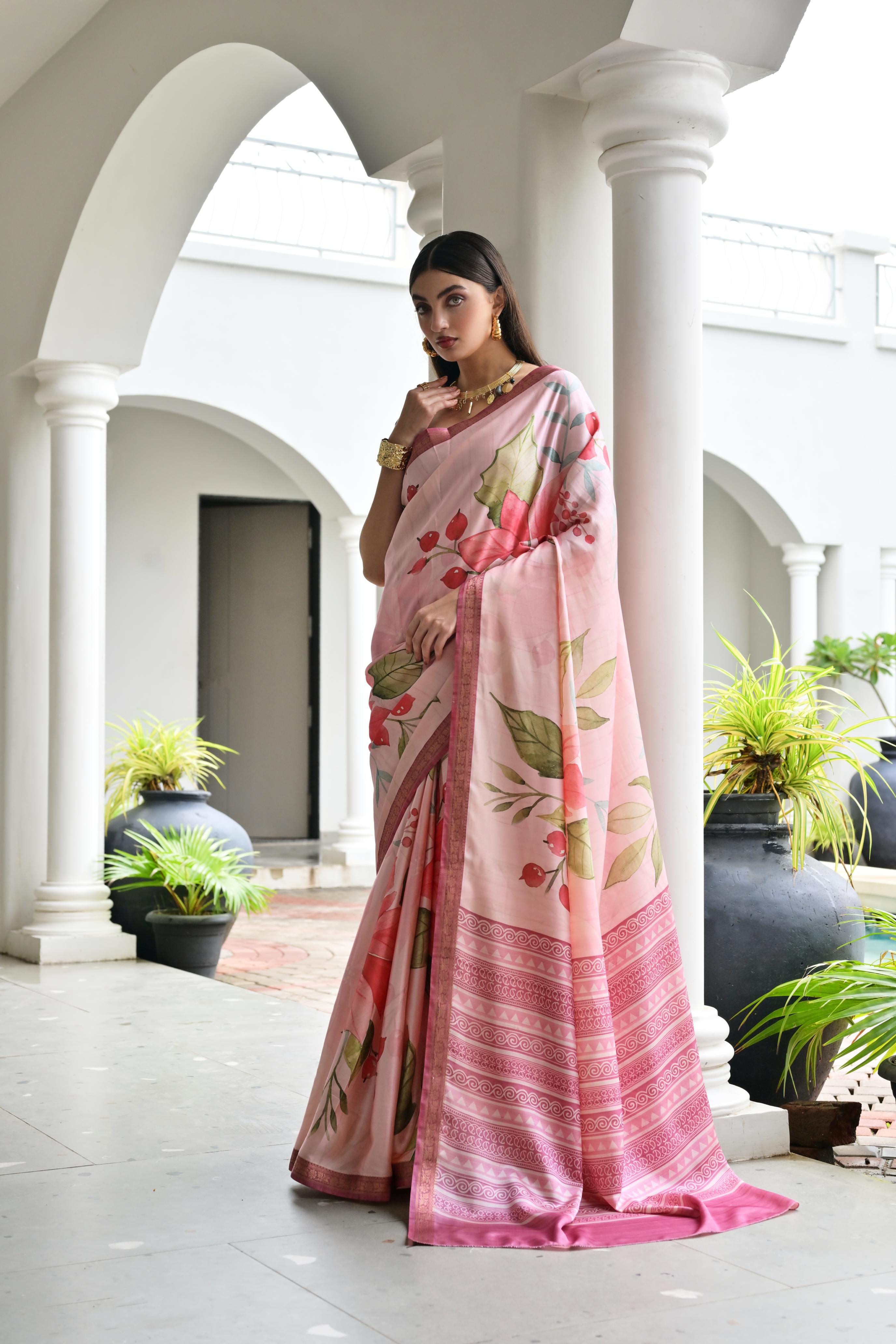 Dusty Pink Stylish Pure Satin Silk Saree