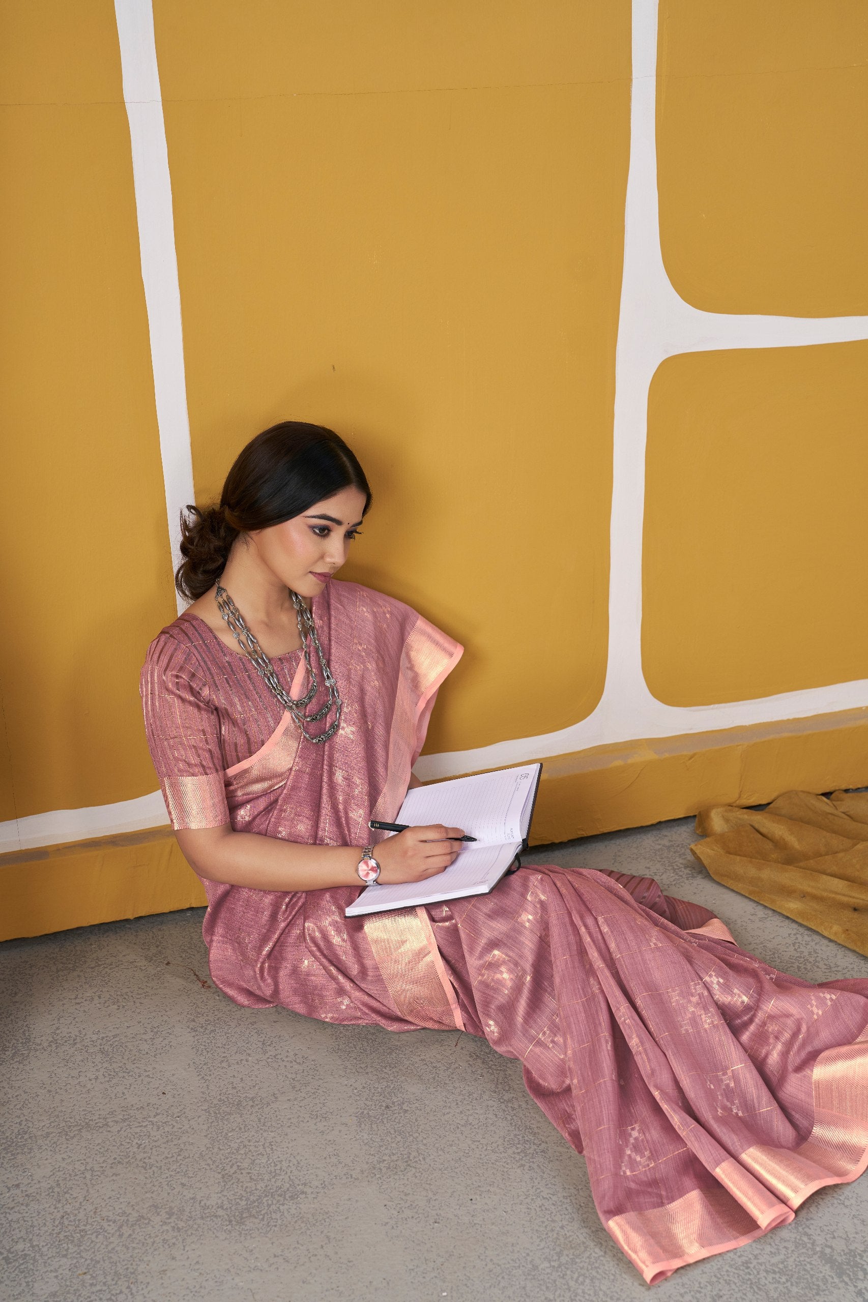 Dusty Rose Soft Linen Cotton Silk Saree