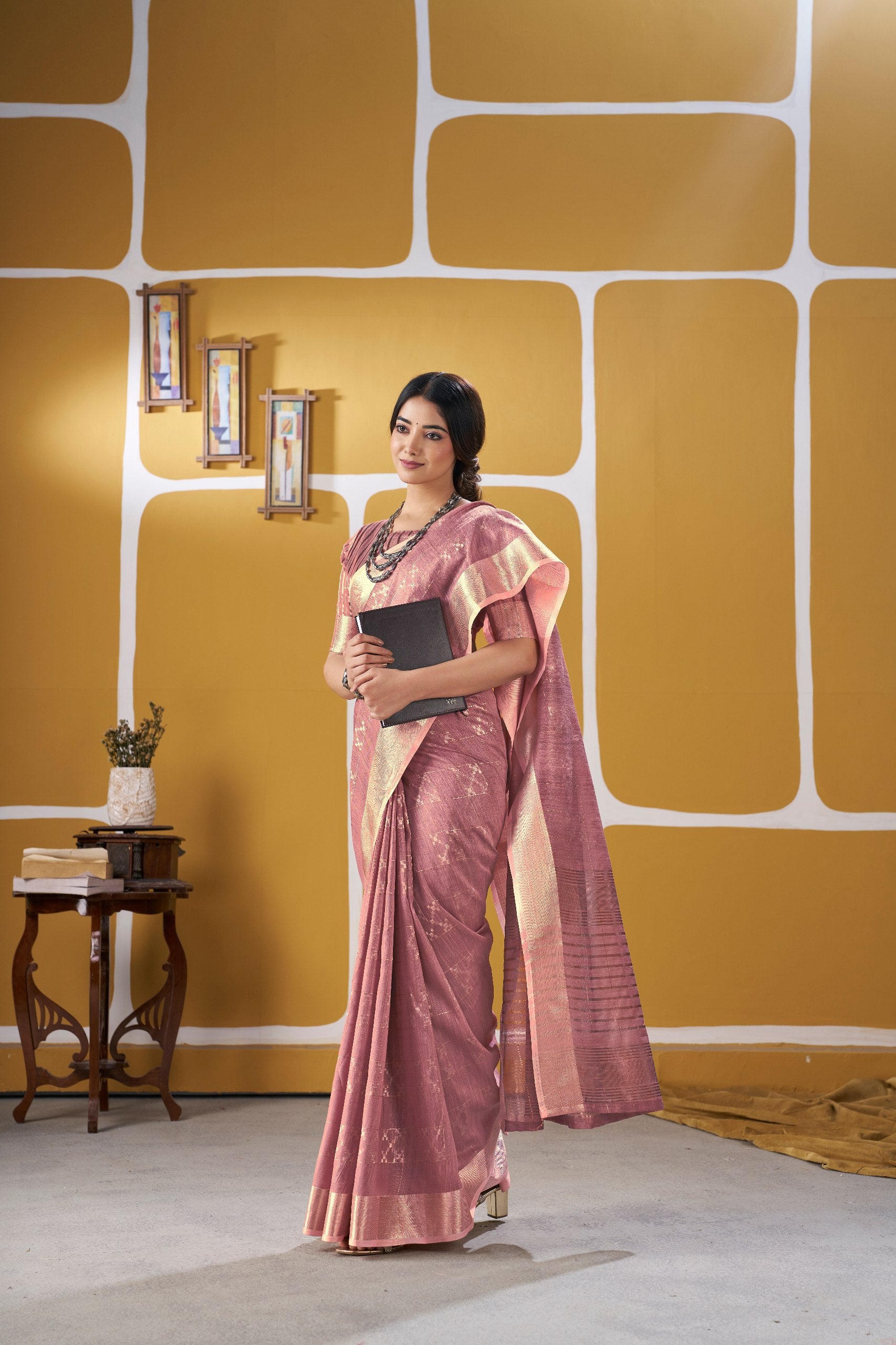Dusty Rose Soft Linen Cotton Silk Saree