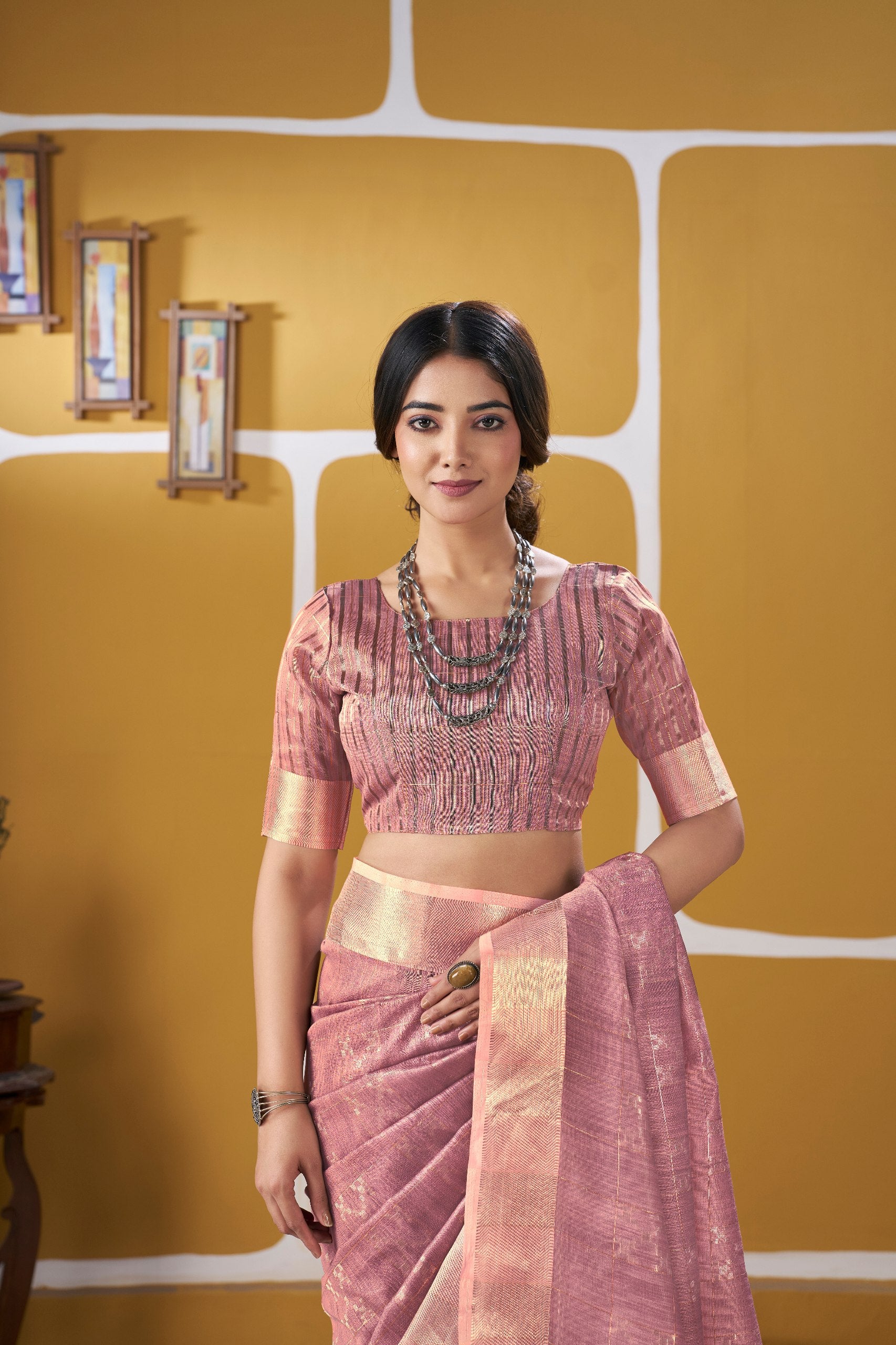 Dusty Rose Soft Linen Cotton Silk Saree