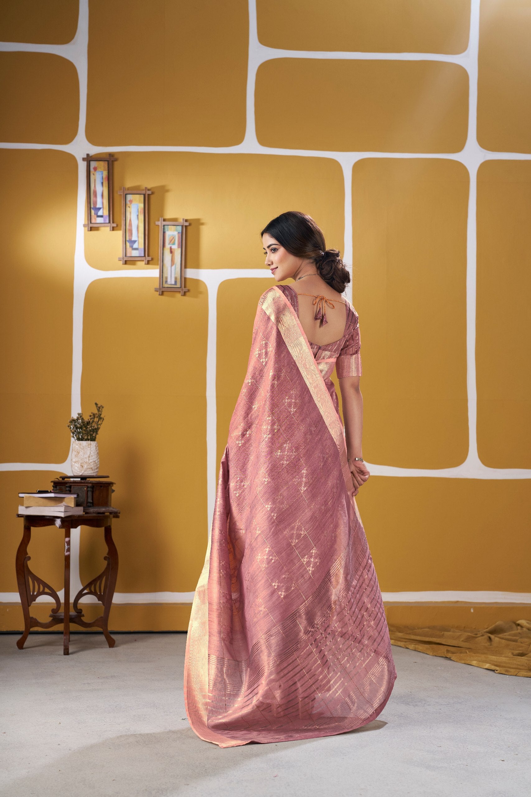 Dusty Rose Soft Linen Cotton Silk Saree