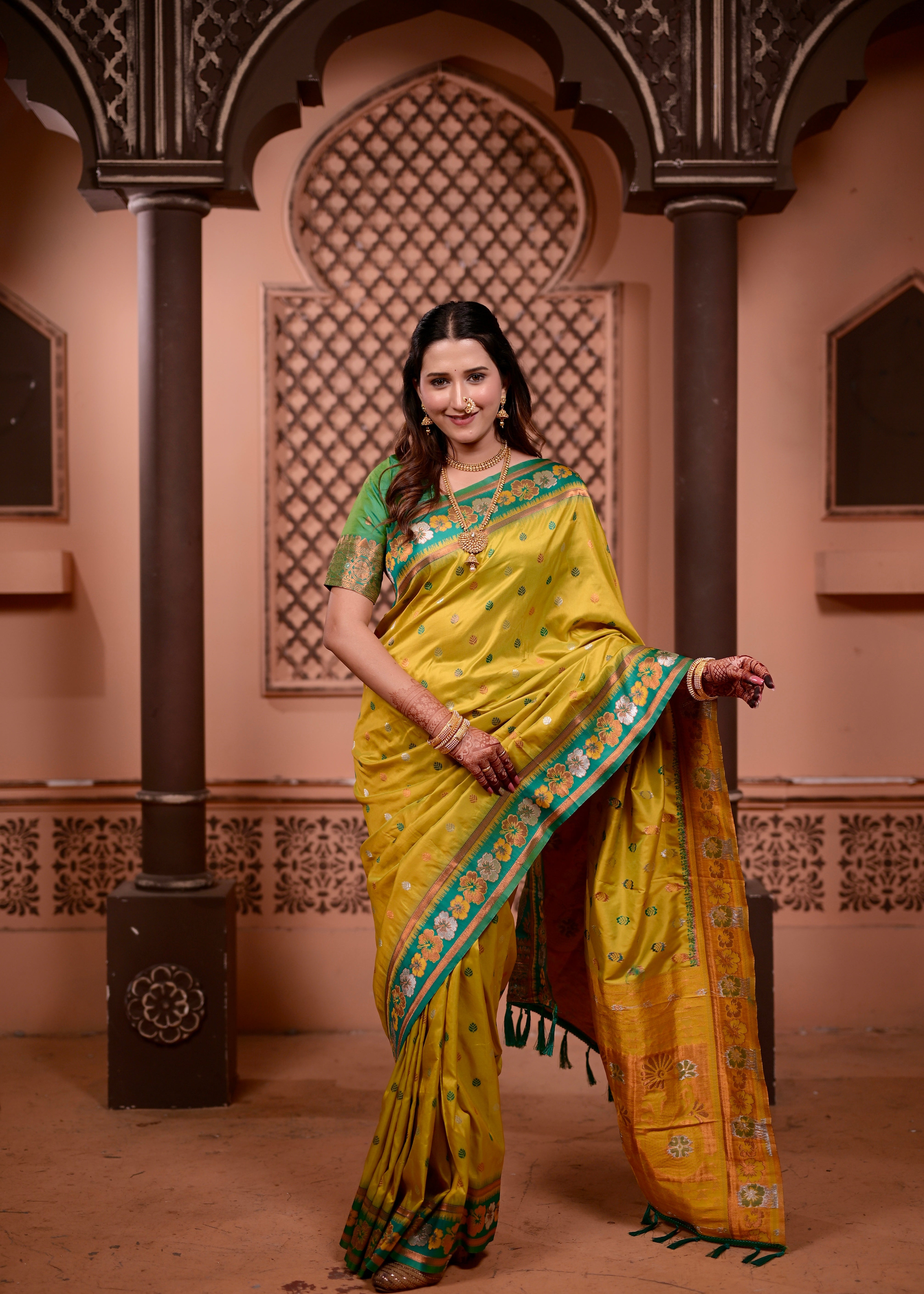 Dusty Yellow Traditional Soft Silk Saree