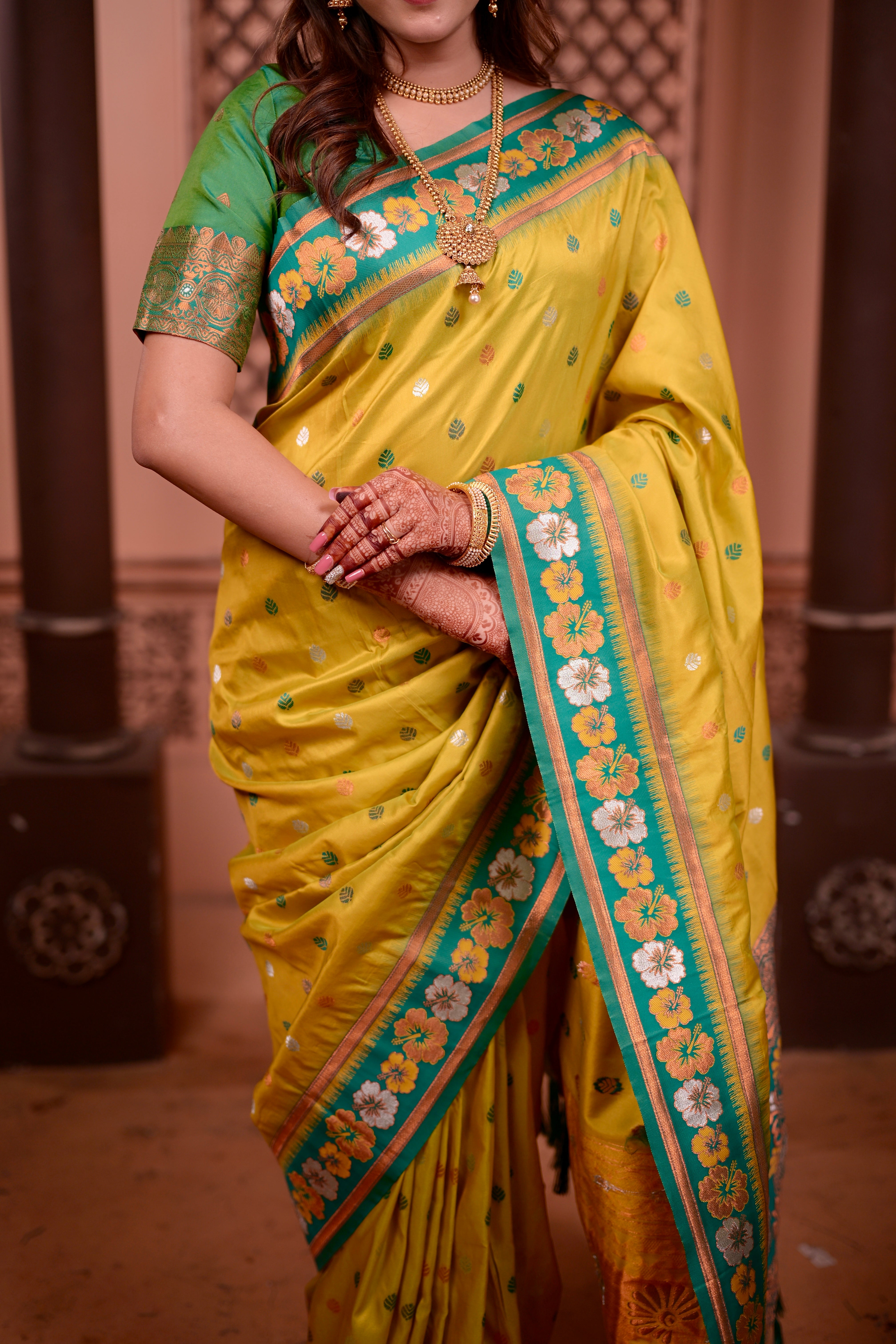 Dusty Yellow Traditional Soft Silk Saree