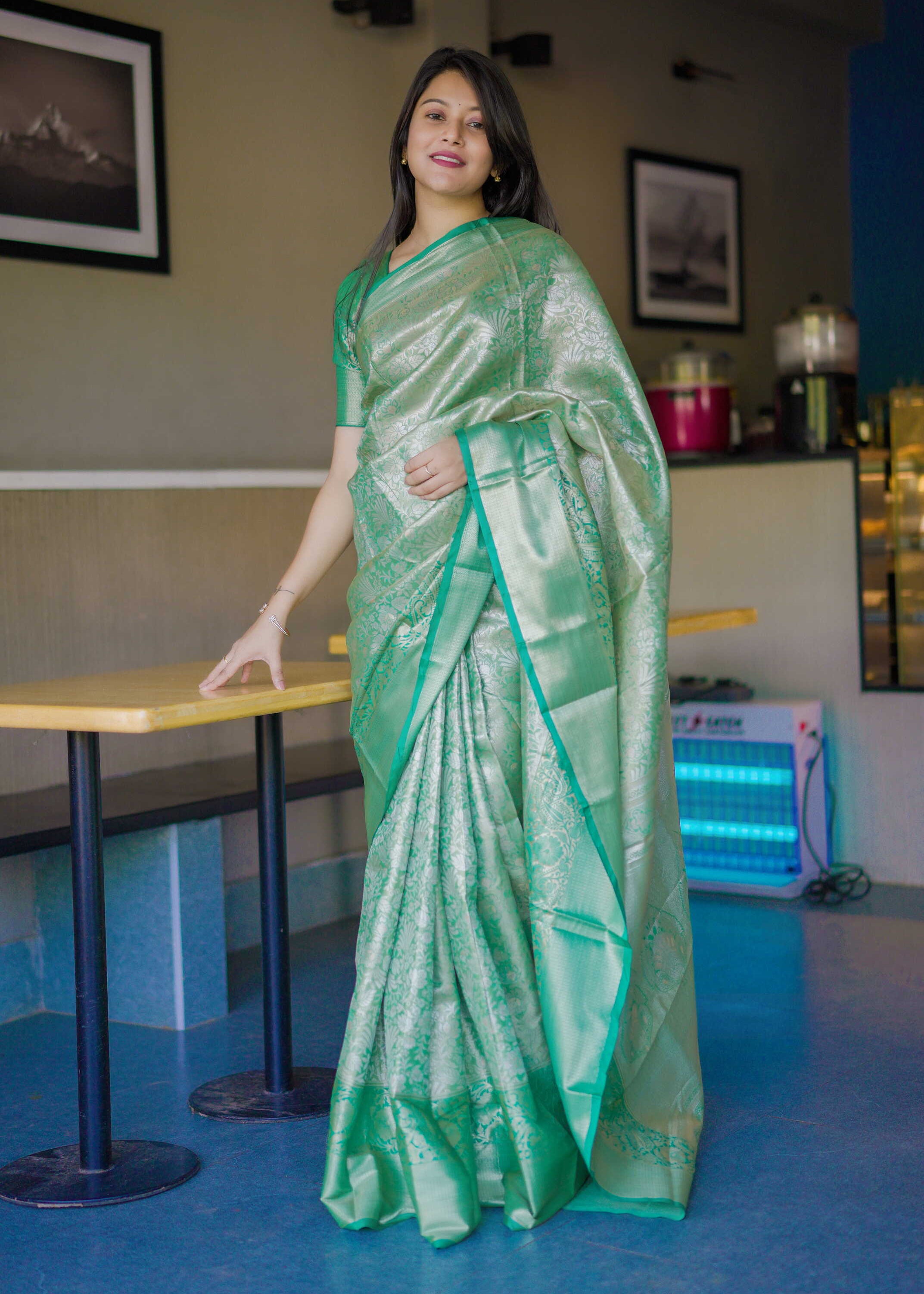 Elf Green Bridal Kanchipuram Silk Saree