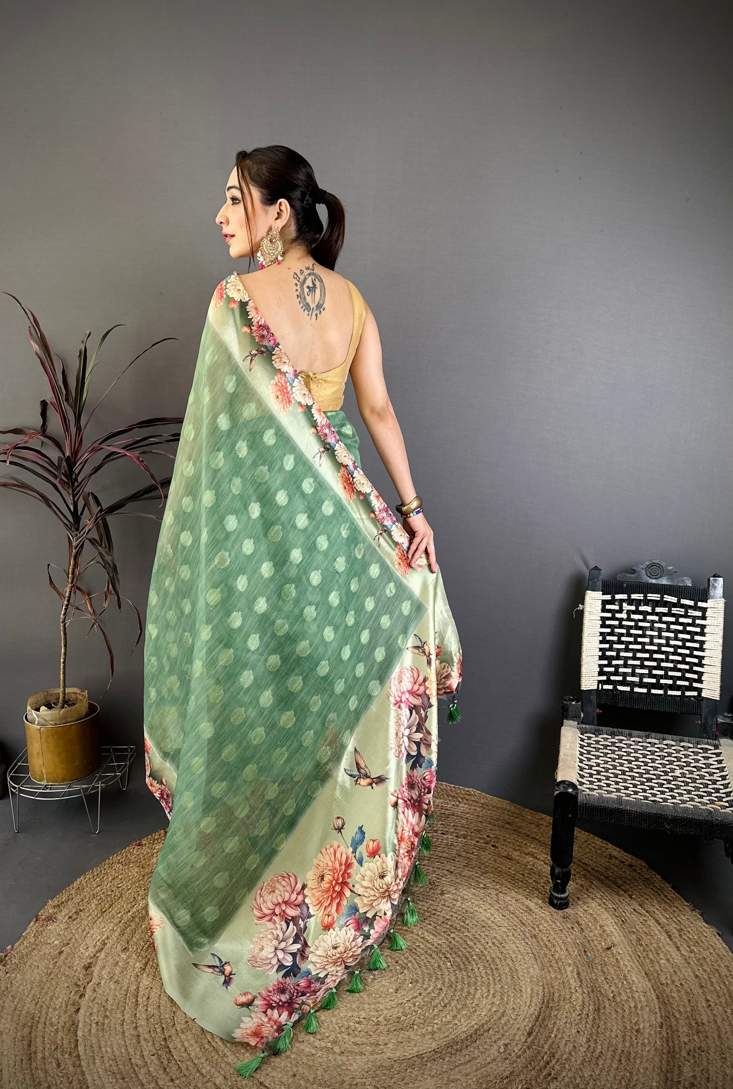 Fade Green Designer Cotton Saree