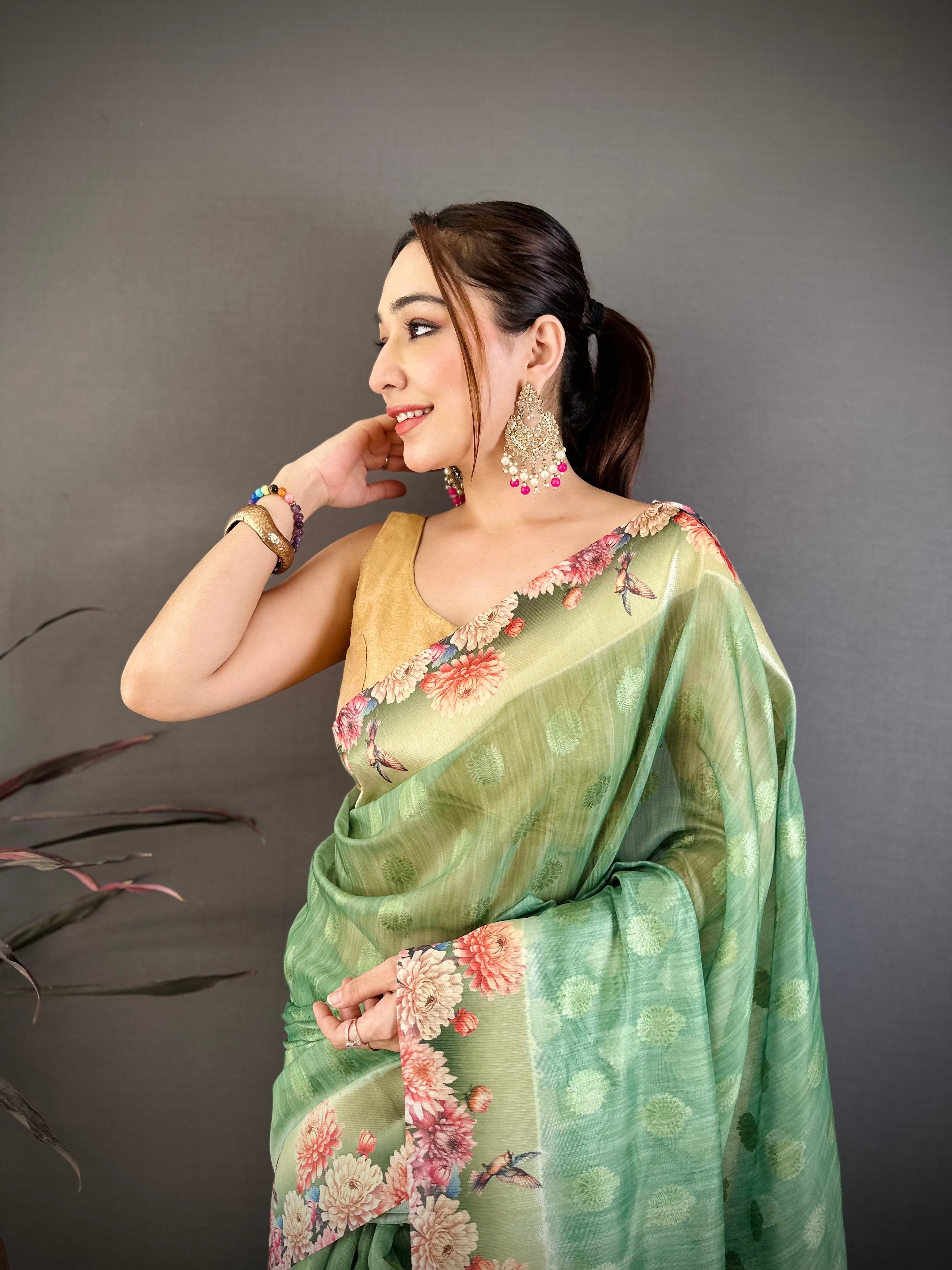 Fade Green Designer Cotton Saree