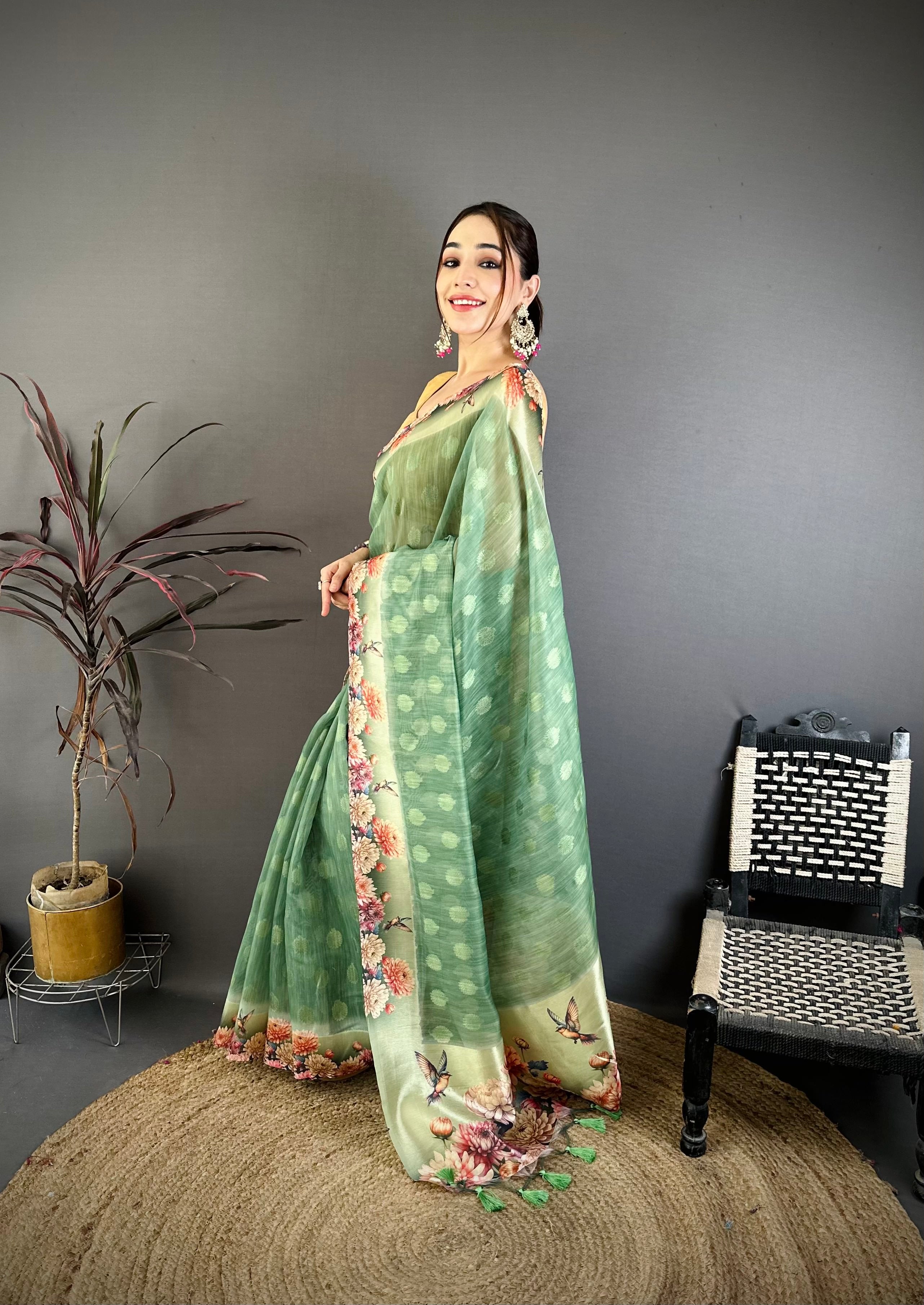 Fade Green Designer Cotton Saree